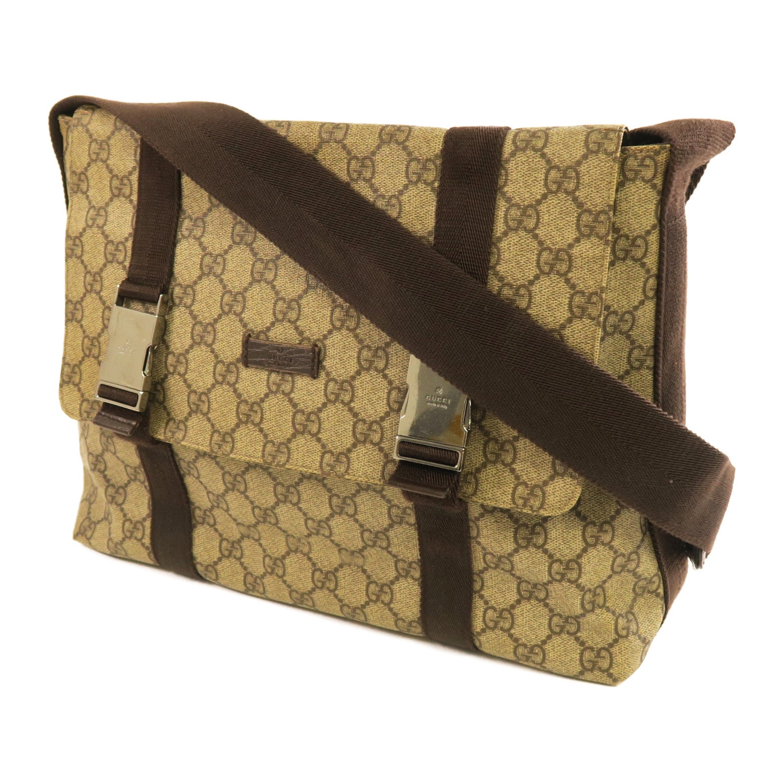 GUCCI 塗層帆布Shoulder Bag銀扣肩背袋啡色