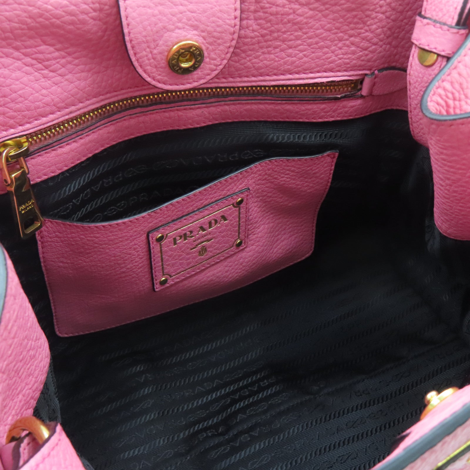 PRADA cowhide leather 2 Way Shoulder gold buckle handle shoulder bag pink