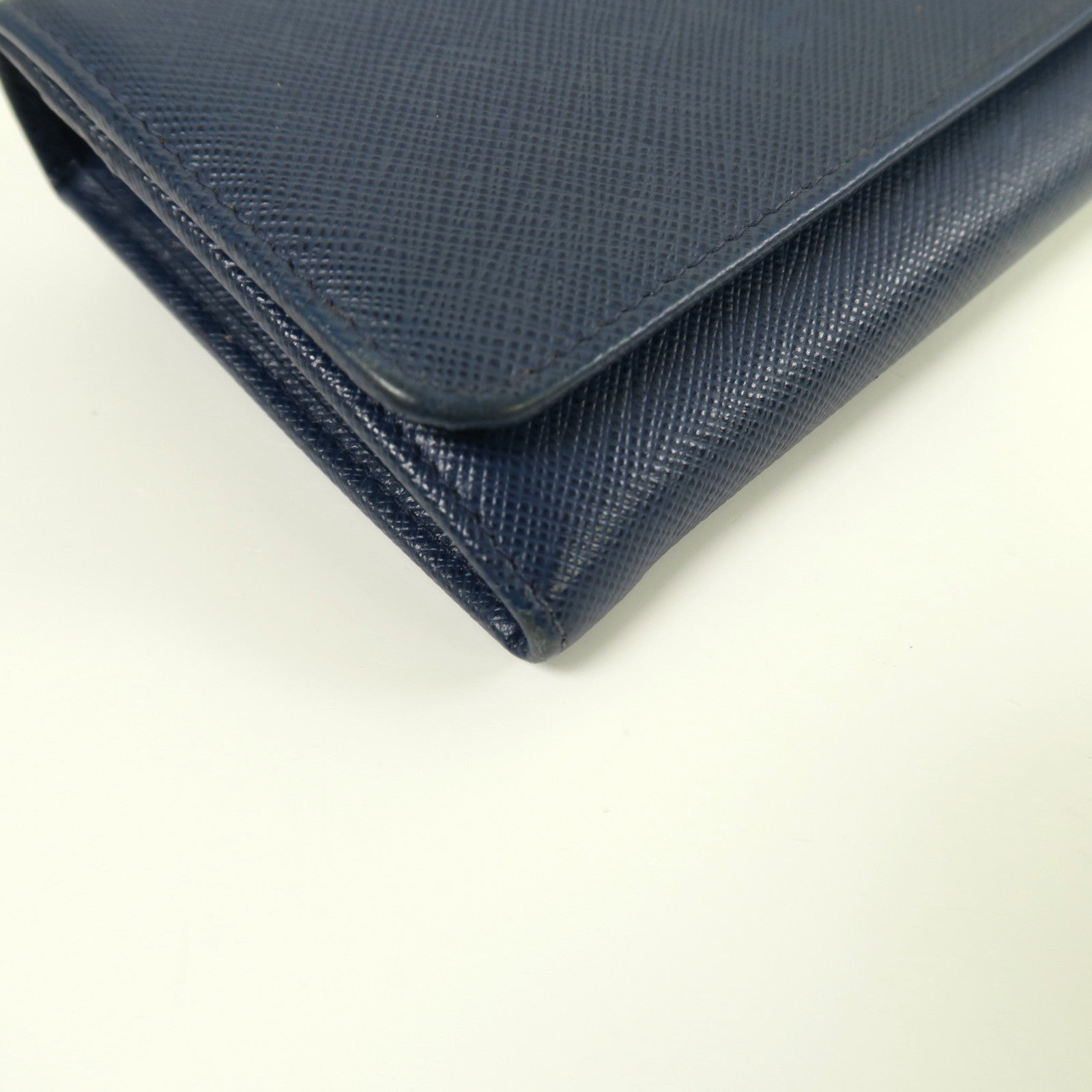 PRADA Saffiano皮革Long Wallet金扣長錢包藍色