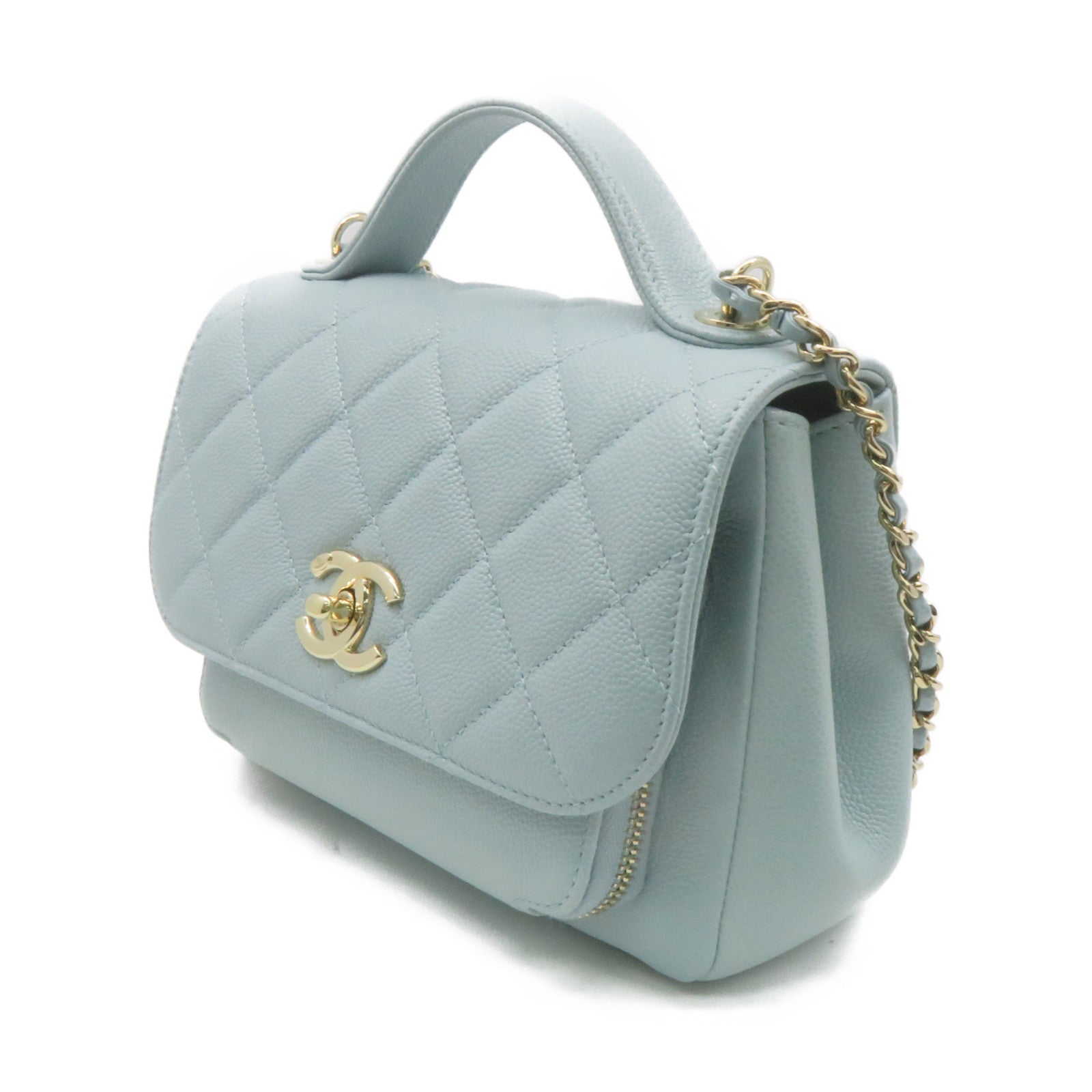 CHANEL 菱格Caviar皮革2Way Chain Shoulder Bag金扣链带肩背袋湖绿色