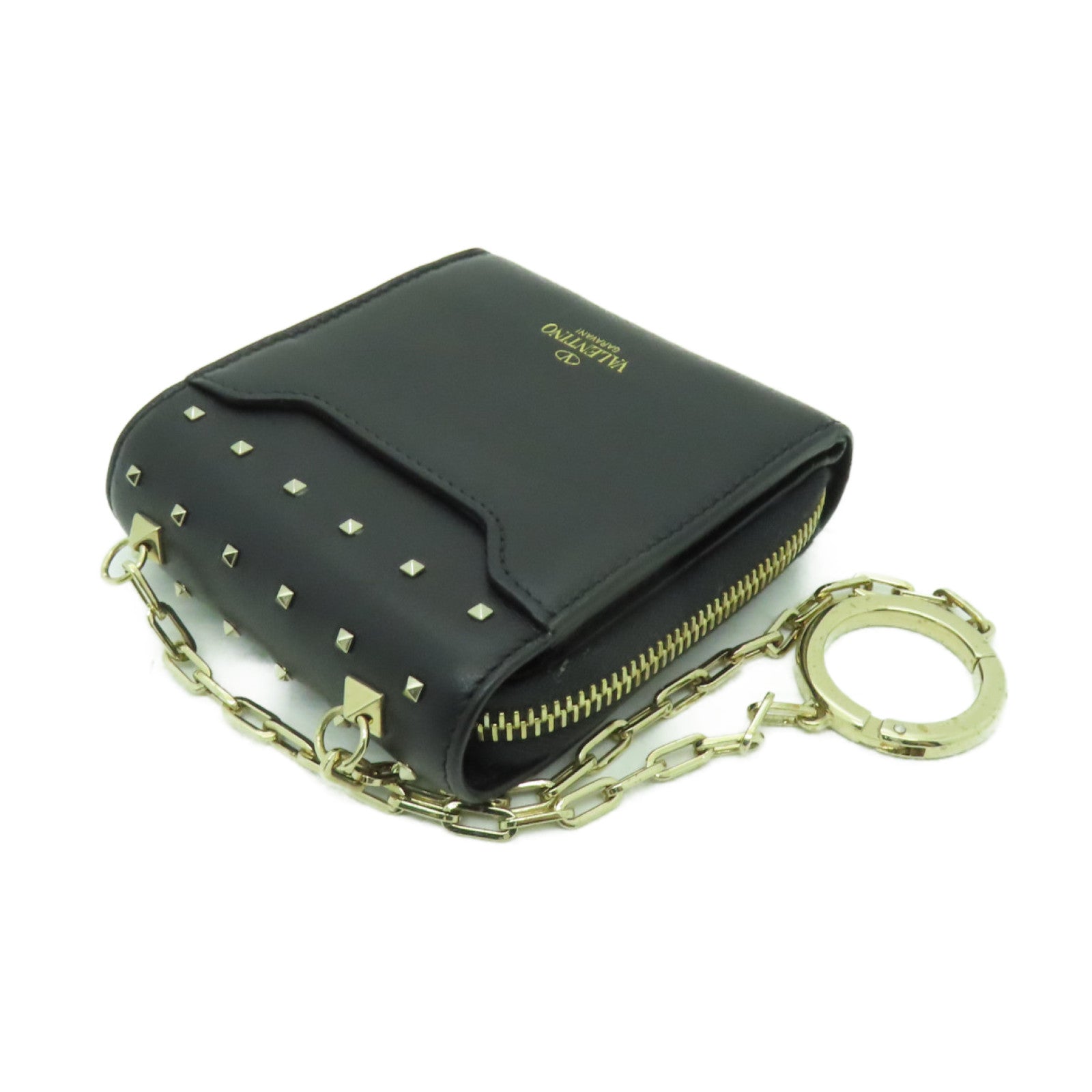 Valentino 【激減優惠】牛皮皮革Coin Case金扣零錢包黒色