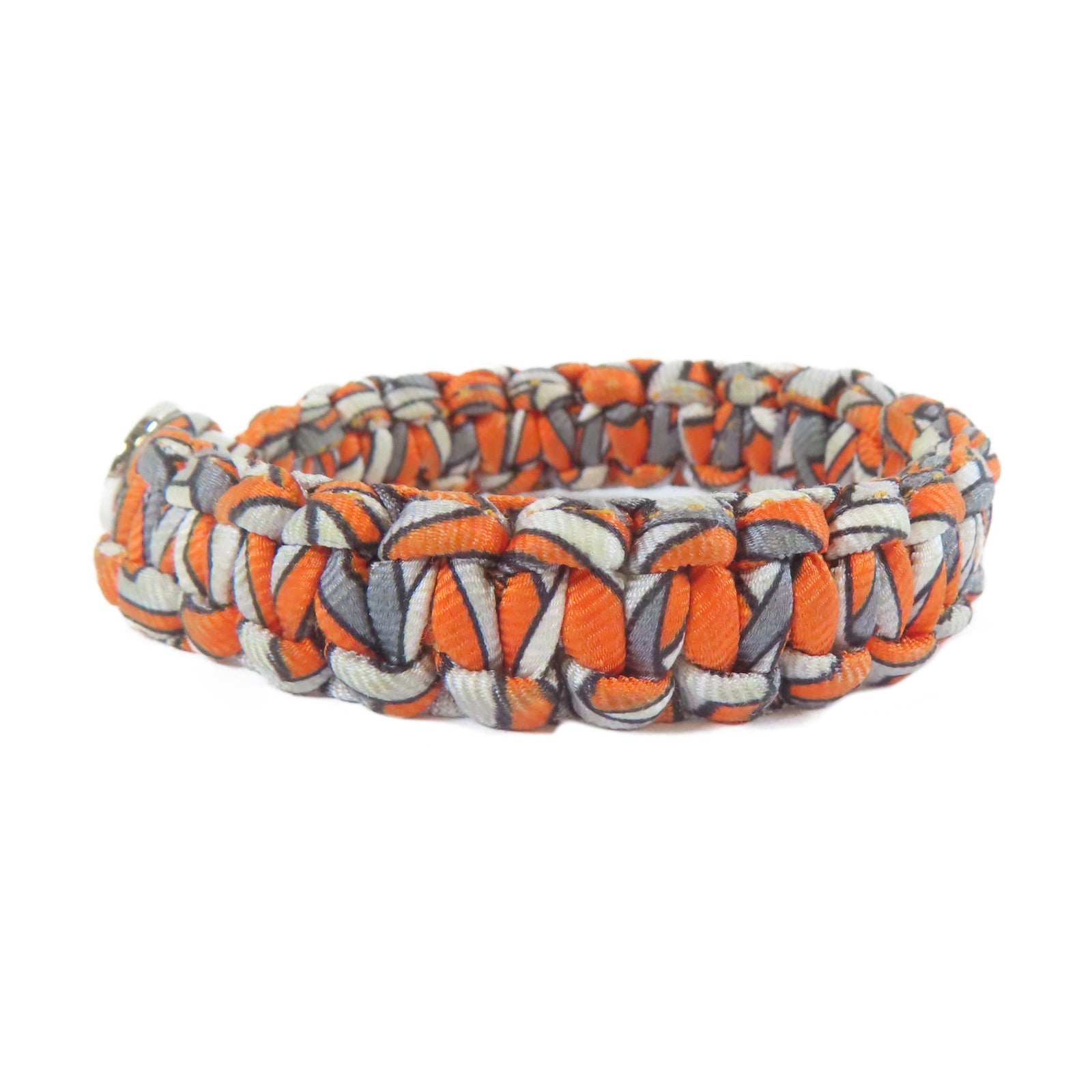HERMES 絲質Multiprint Braided Bracelet銀扣手鐲橙色/灰色#16cm