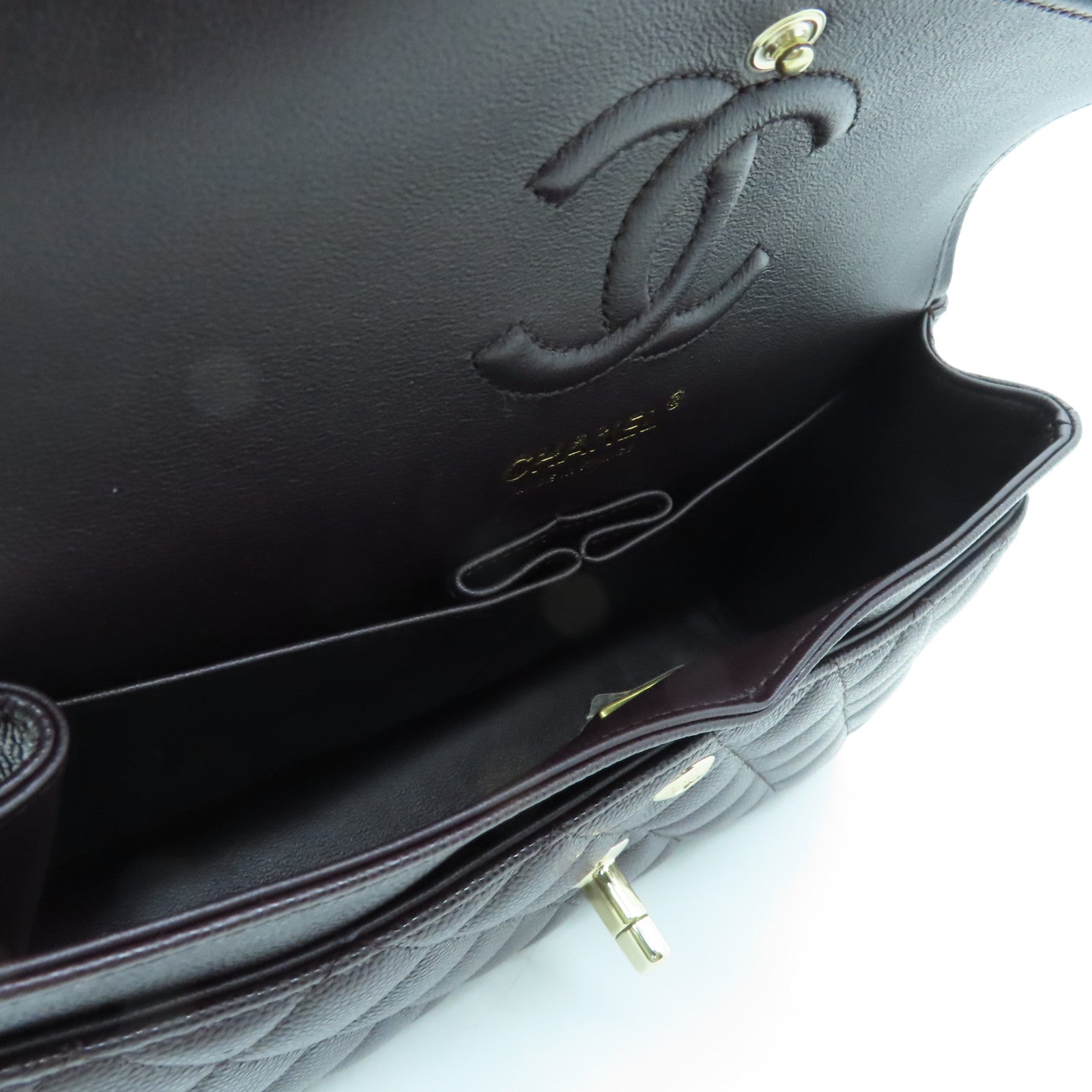 CHANEL Rhombus Caviar Leather Classic 23 cm Gold Buckle Handle Chain Strap Shoulder Bag Brown