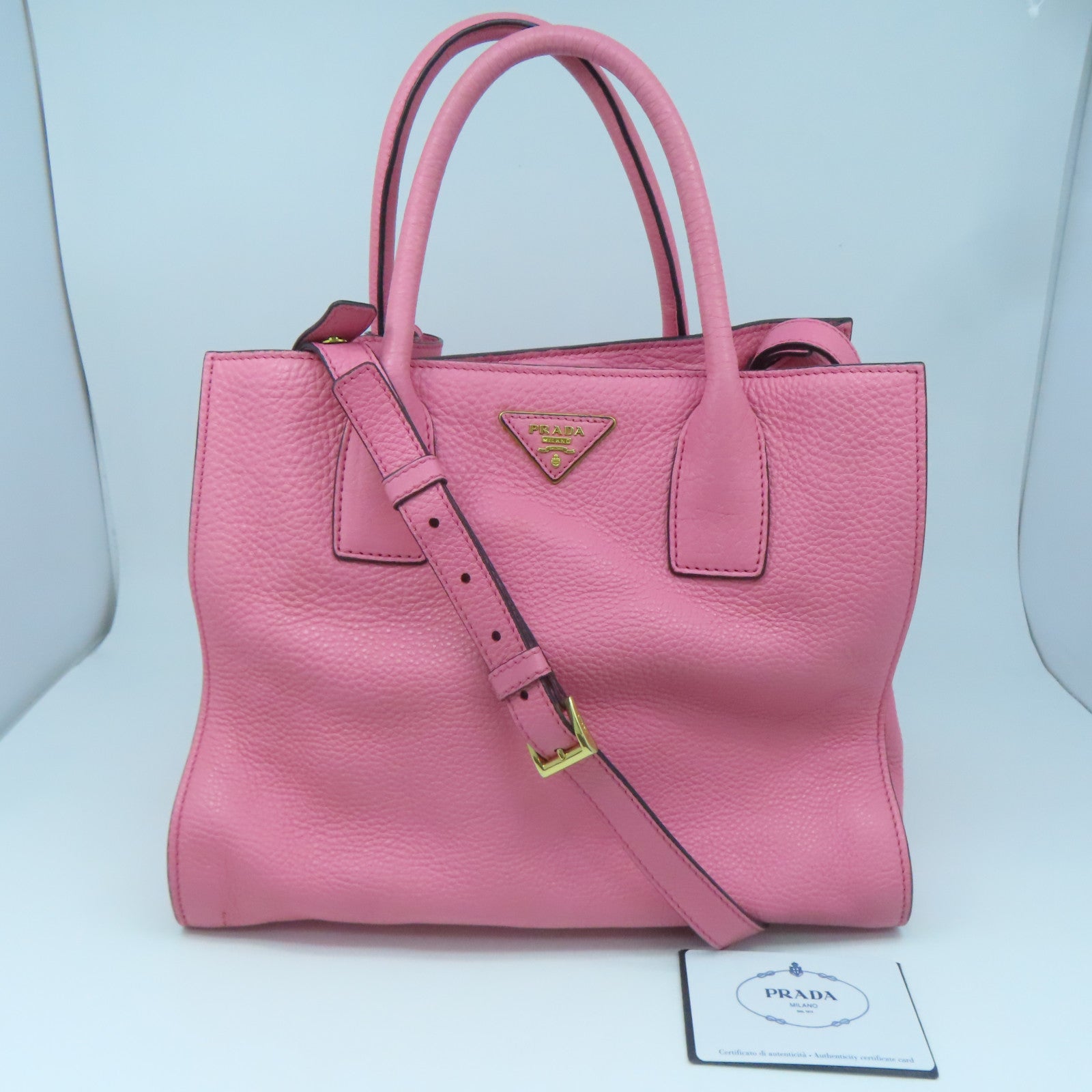 PRADA cowhide leather 2 Way Shoulder gold buckle handle shoulder bag pink
