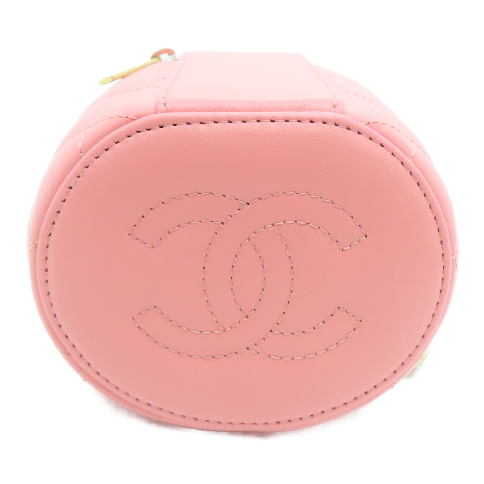 CHANEL 菱格羊皮皮革Small Vanity Case金扣链带手挽肩背两用袋粉红色