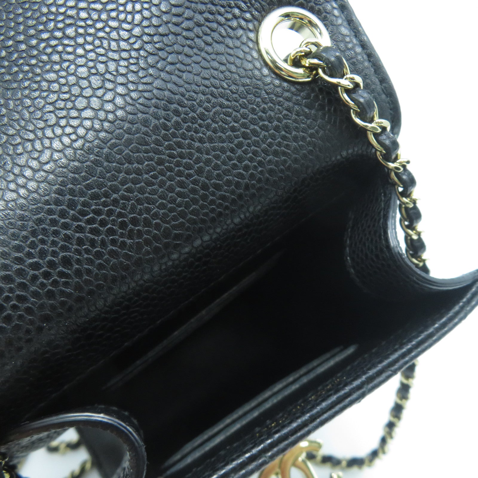 CHANEL 菱格Caviar皮革Chain Shoulder金扣鏈帶肩背袋黑色