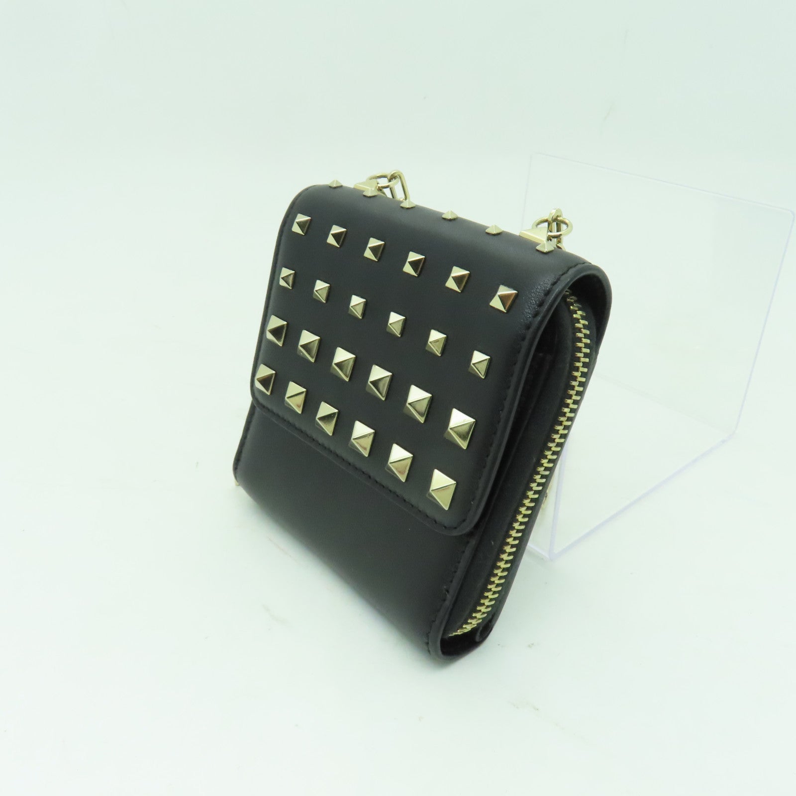 Valentino 【激減優惠】牛皮皮革Coin Case金扣零錢包黒色