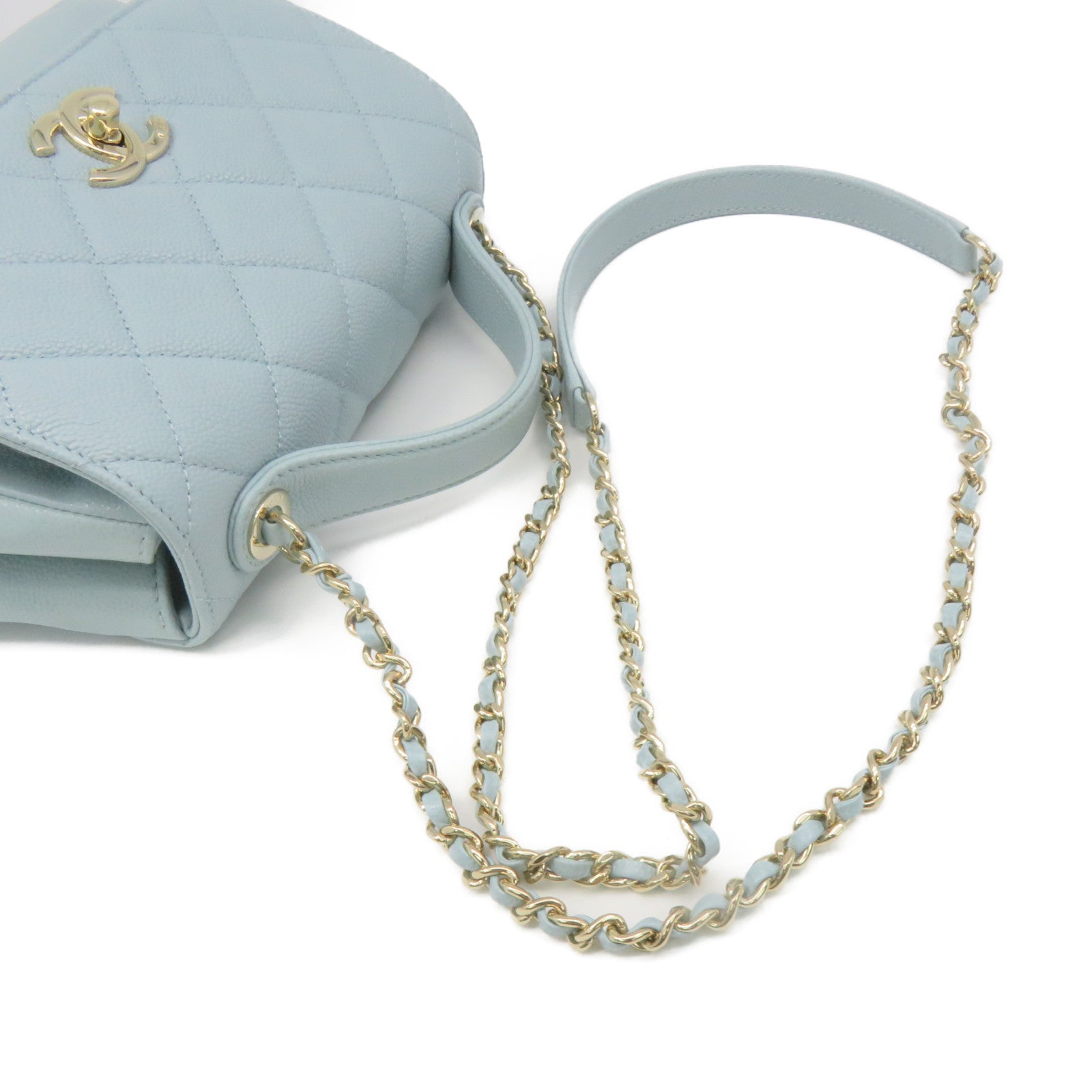 CHANEL 菱格Caviar皮革2Way Chain Shoulder Bag金扣链带肩背袋湖绿色