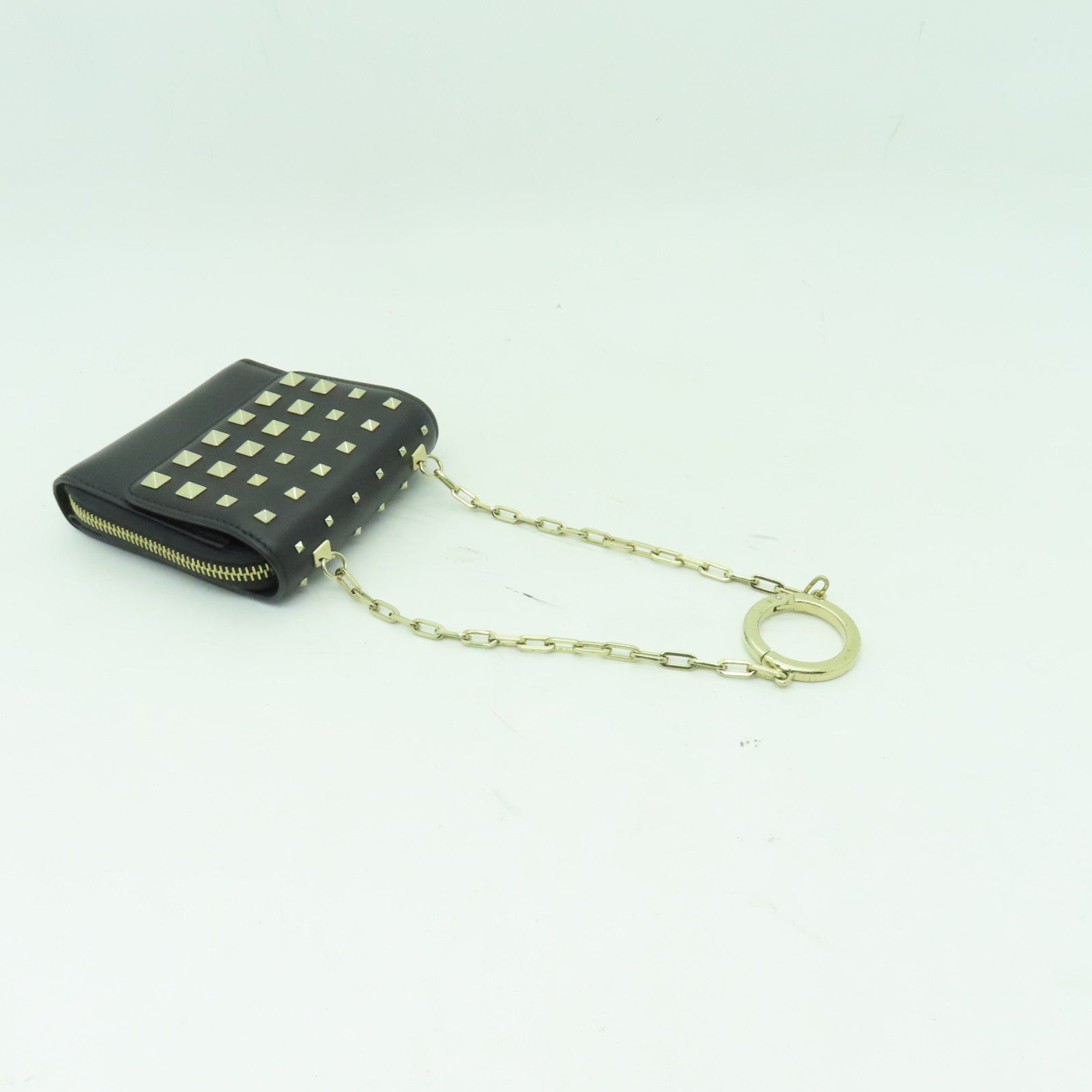 Valentino 【激減優惠】牛皮皮革Coin Case金扣零錢包黒色