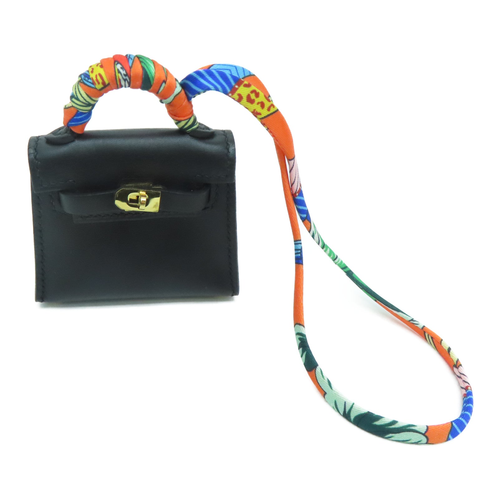 HERMES 【激减优惠】Swift皮革Charm金扣挂饰黑色