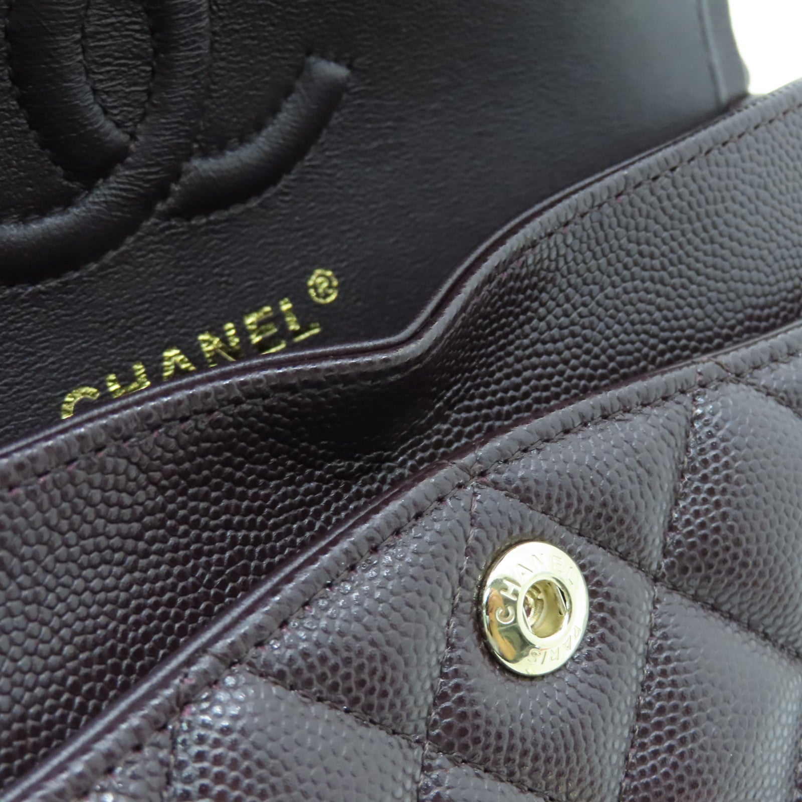 CHANEL Rhombus Caviar Leather Classic 23 cm Gold Buckle Handle Chain Strap Shoulder Bag Brown