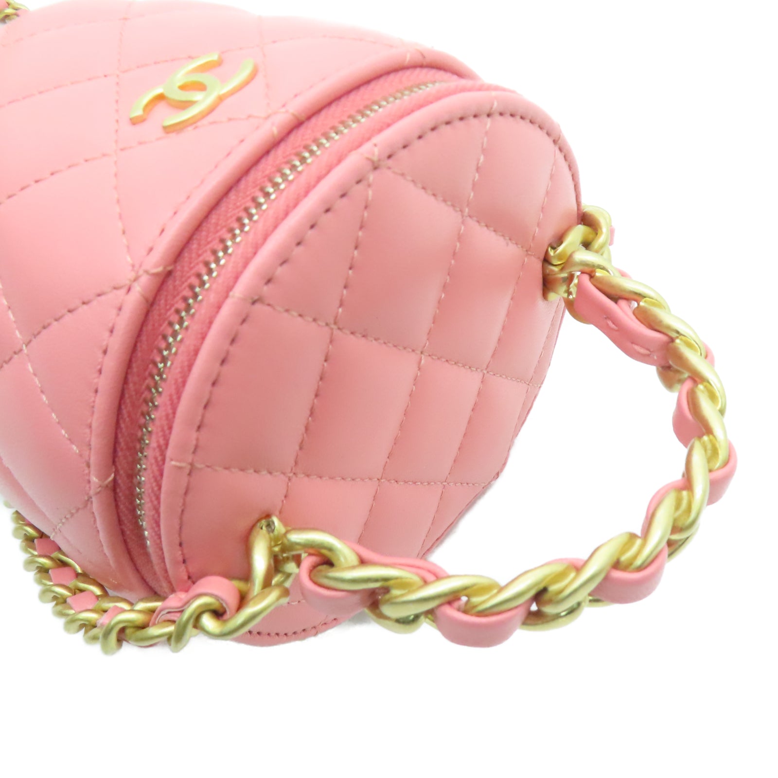 CHANEL 菱格羊皮皮革Small Vanity Case金扣链带手挽肩背两用袋粉红色
