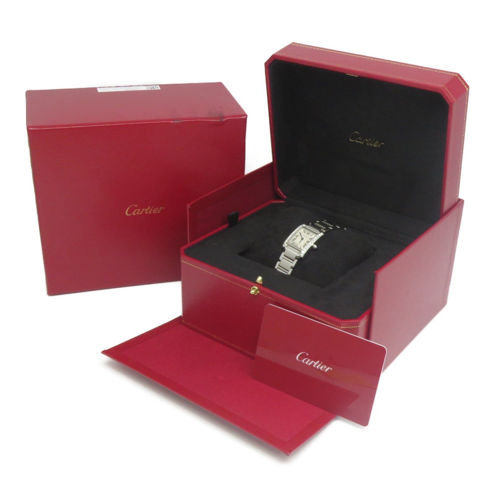 CARTIER Tank Francaise不鏽鋼/鑽石手錶石英機芯米白色