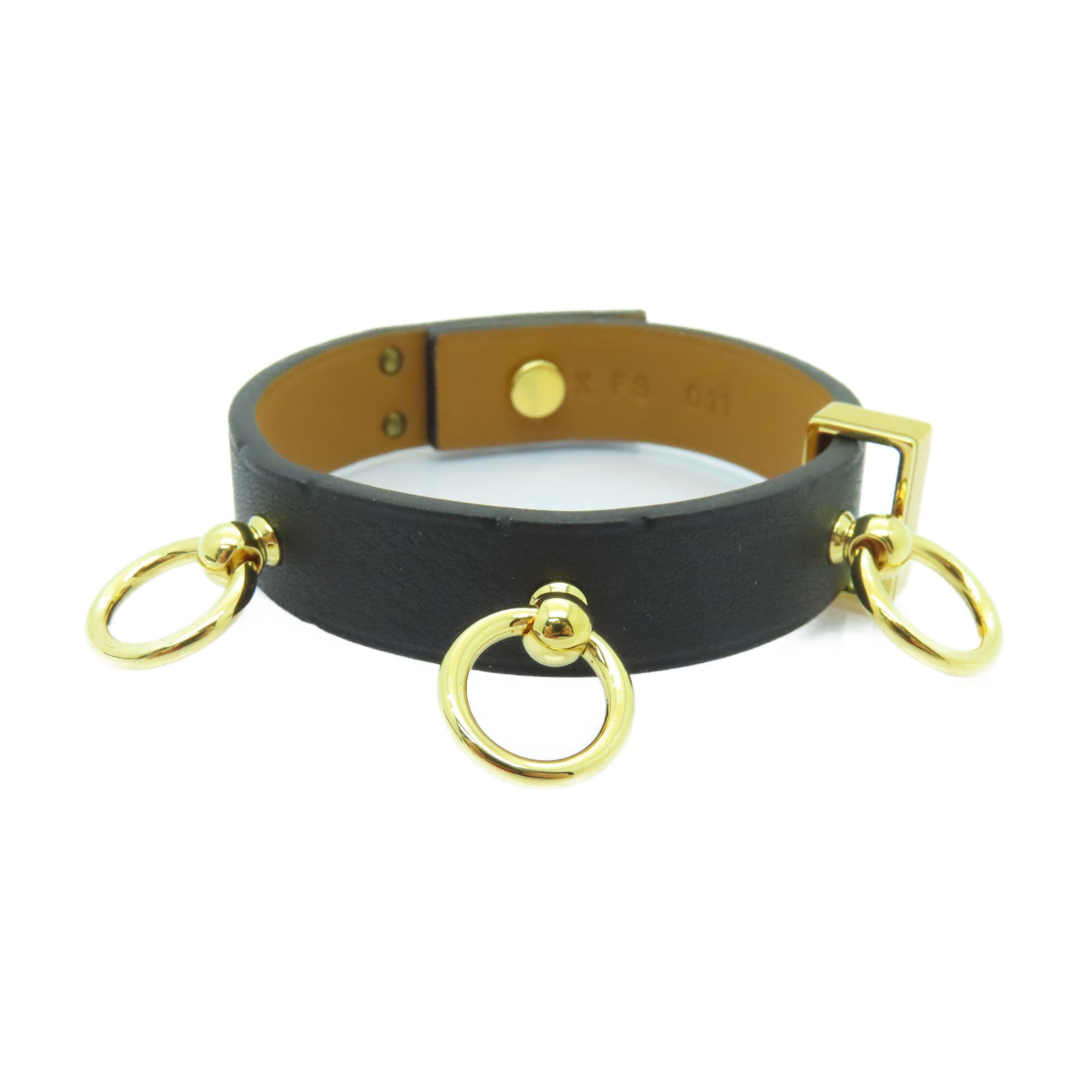 HERMES Swift皮革MINI DOG ANNEAUX金扣手鐲黑色