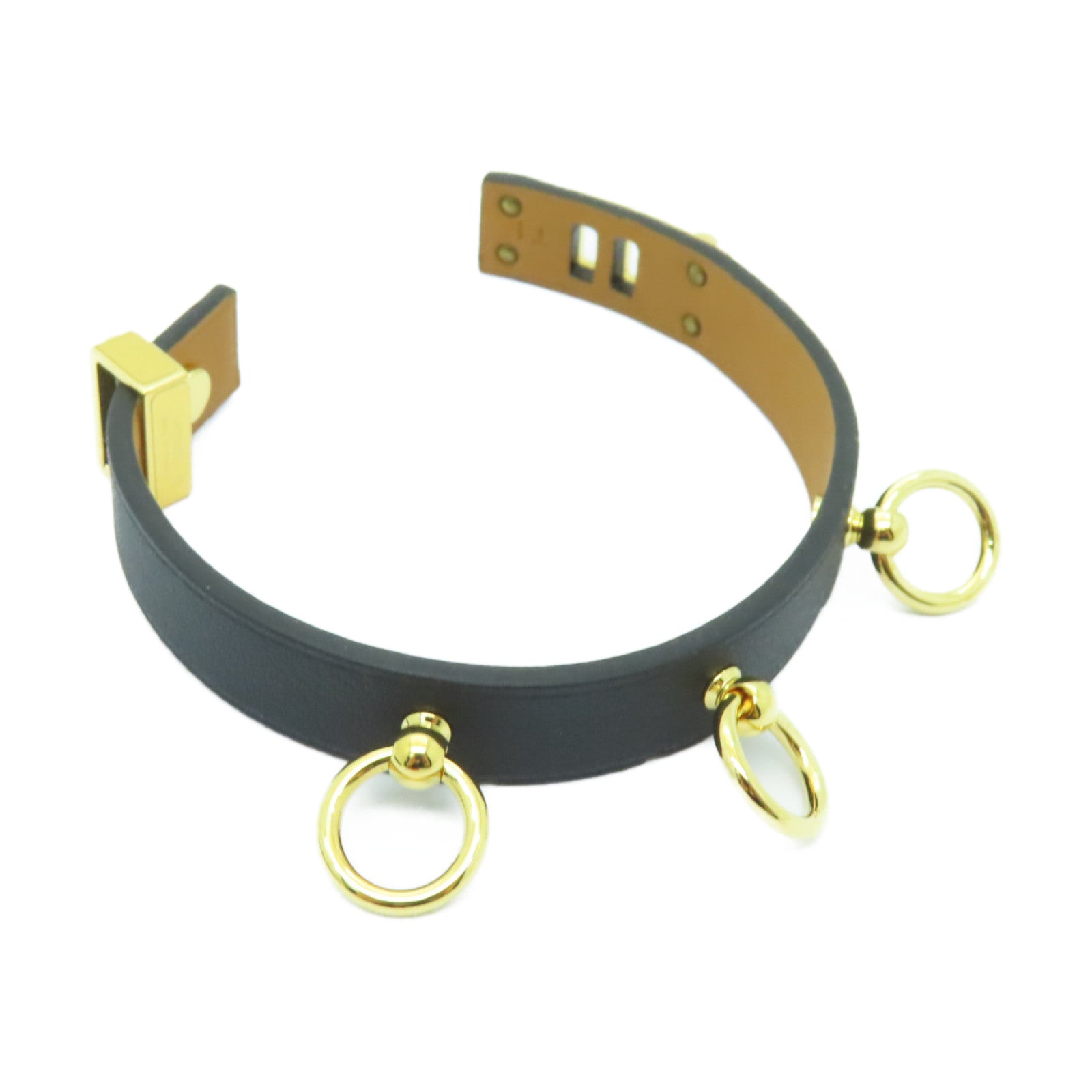 HERMES Swift皮革MINI DOG ANNEAUX金扣手鐲黑色