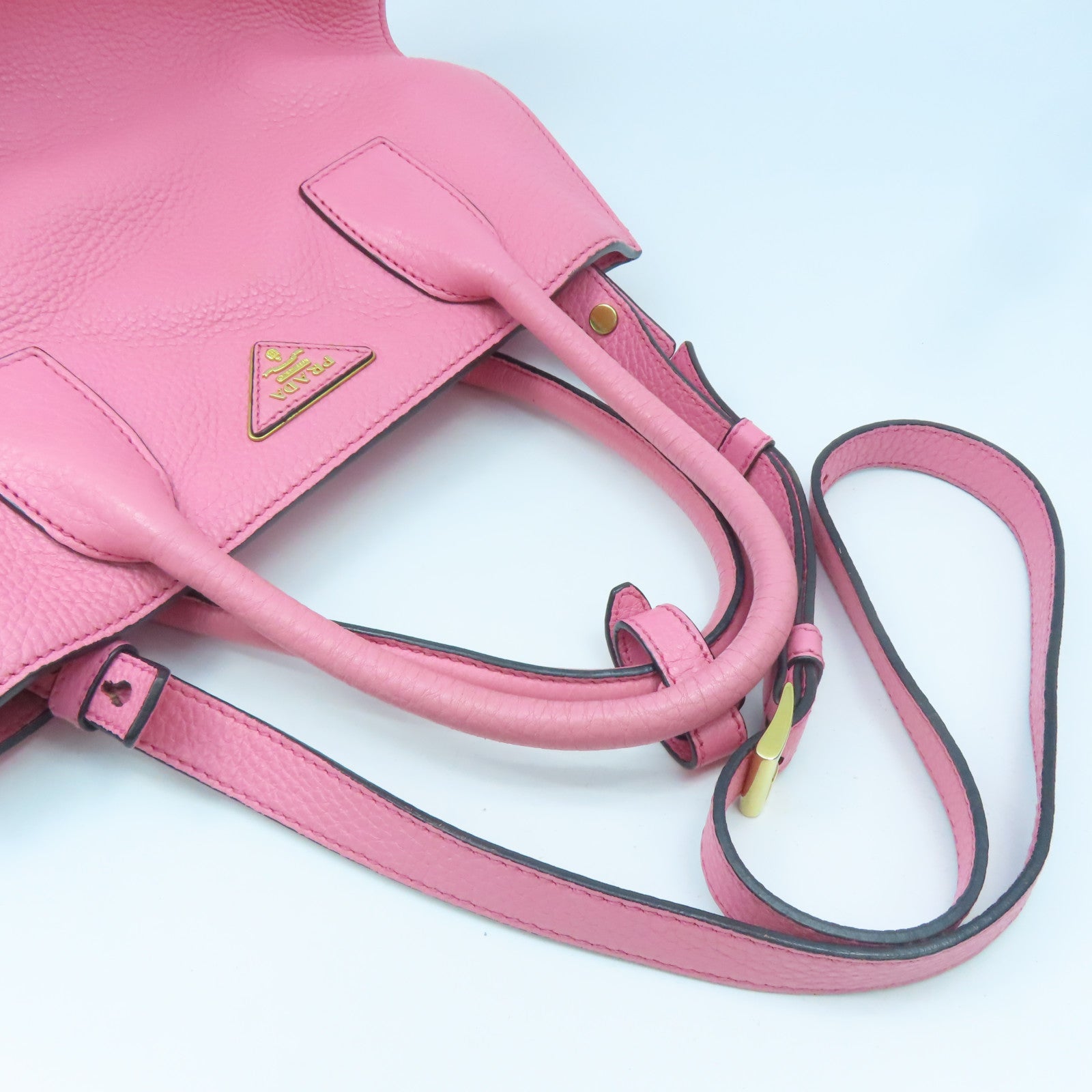 PRADA cowhide leather 2 Way Shoulder gold buckle handle shoulder bag pink