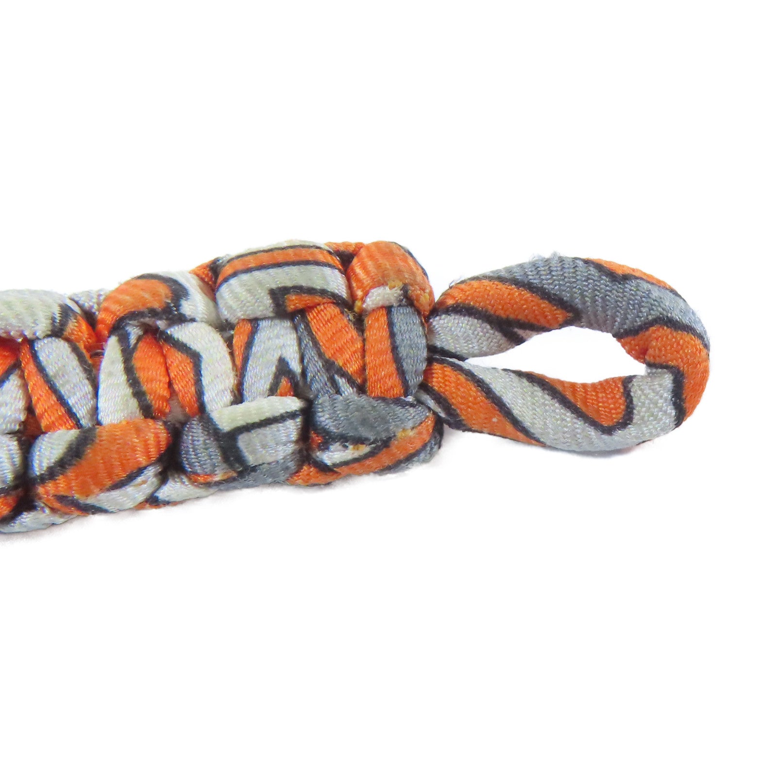 HERMES 絲質Multiprint Braided Bracelet銀扣手鐲橙色/灰色#16cm