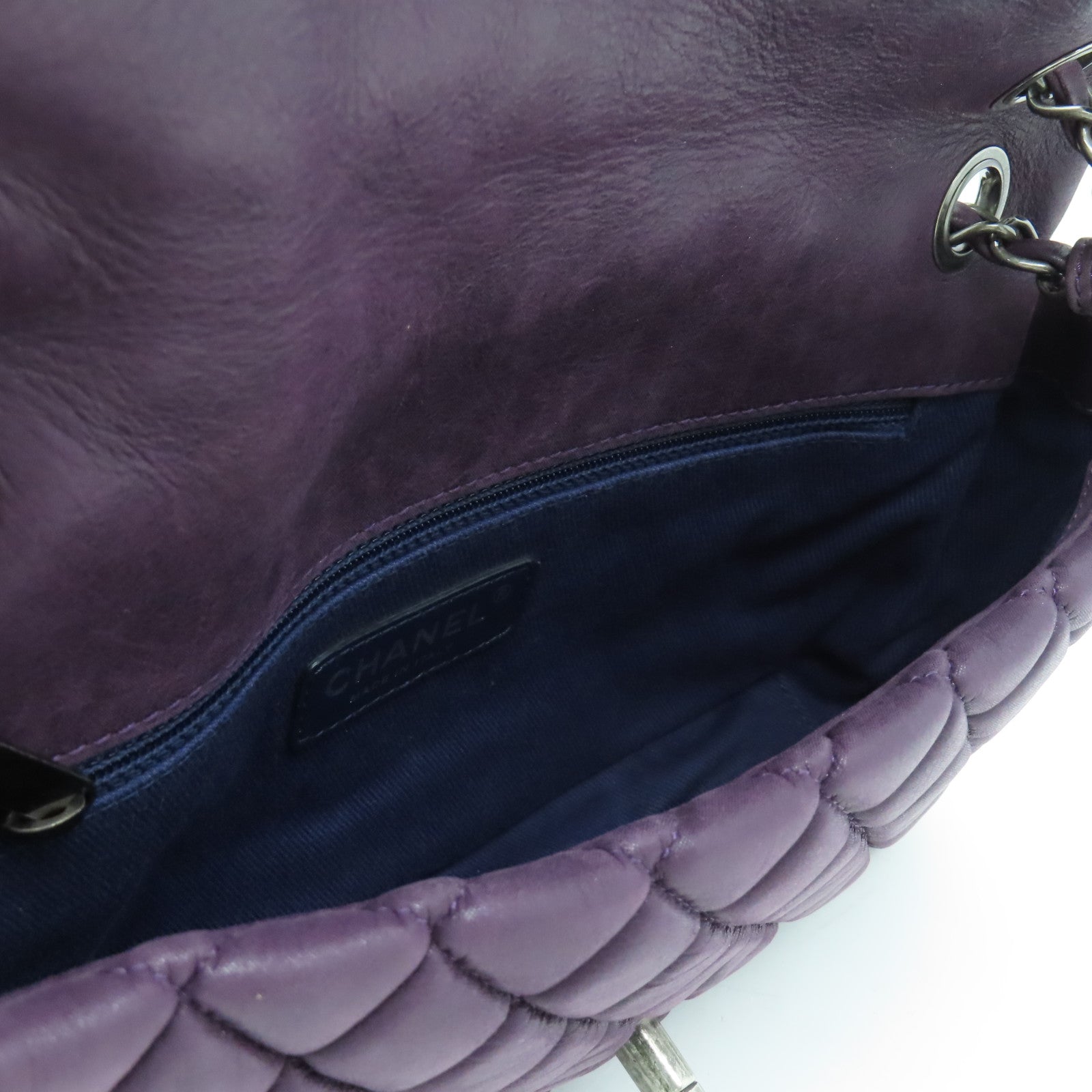 CHANEL 【激減優惠】菱格羊皮皮革Chain Shoulder銀扣鏈帶肩背袋紫色