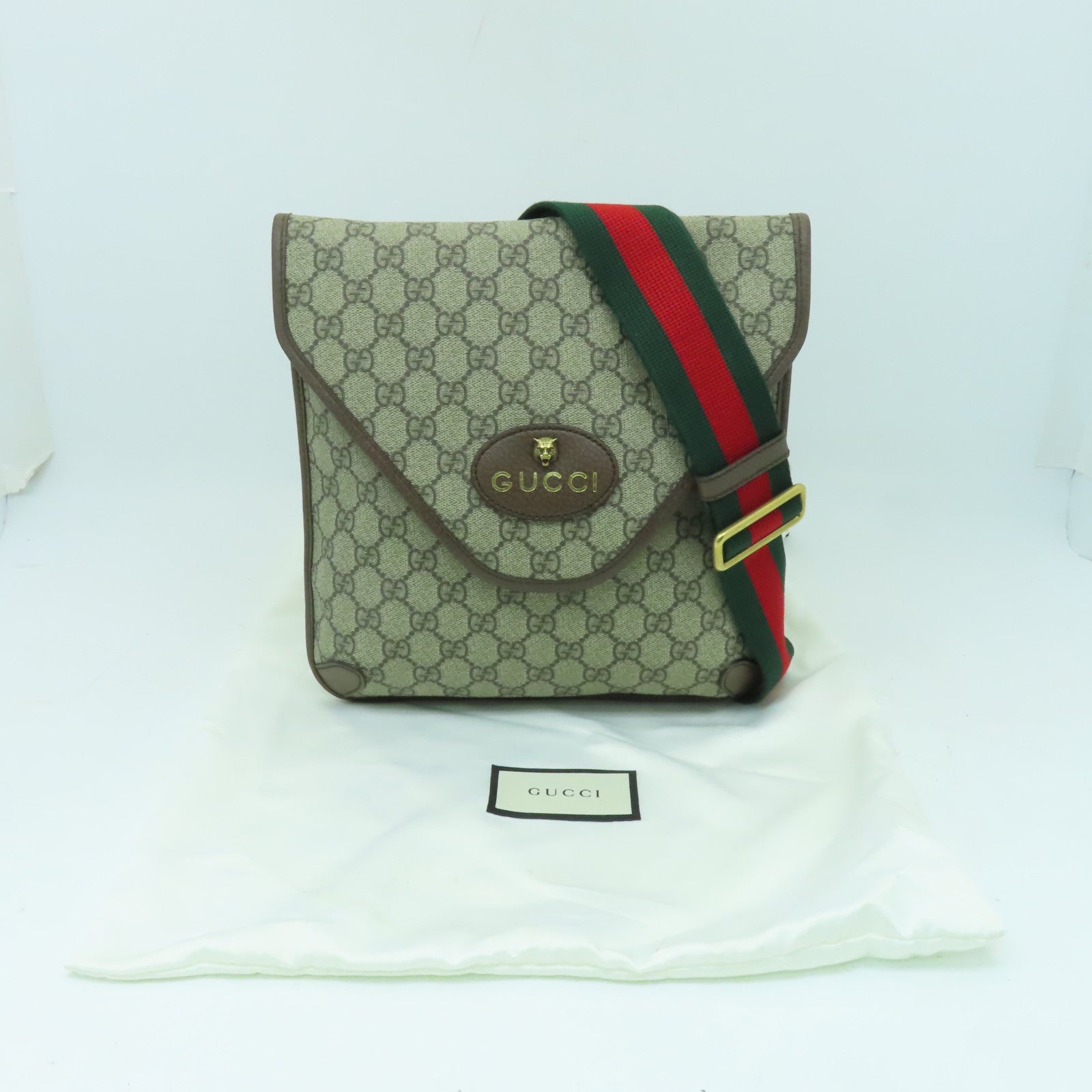 GUCCI 塗層帆布GG  Supreme Medium Messenger金扣肩背袋啡色