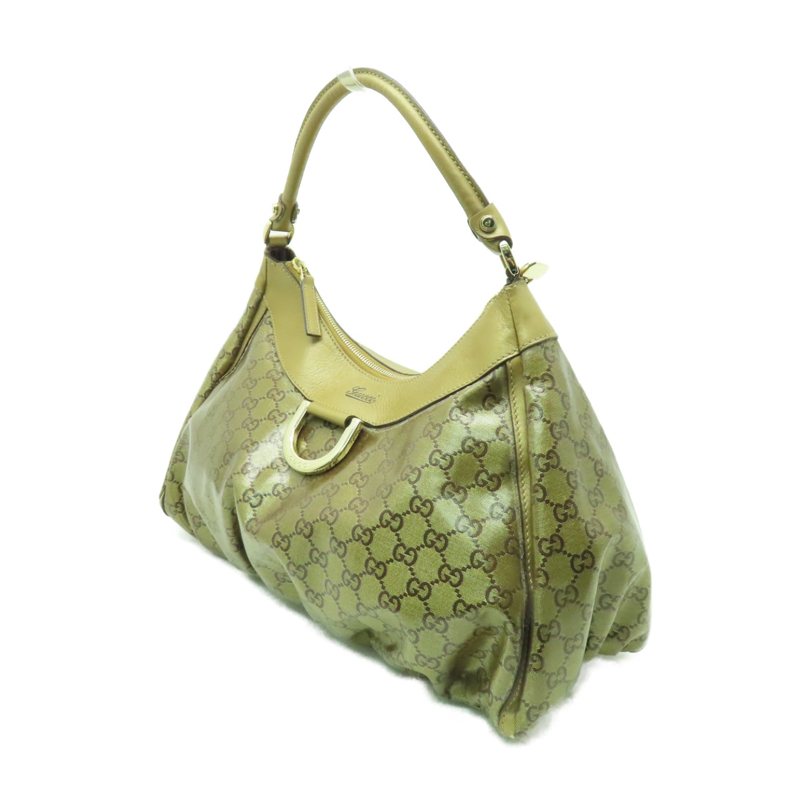 GUCCI 塗層帆布Shoulder Bag金扣肩背袋金色