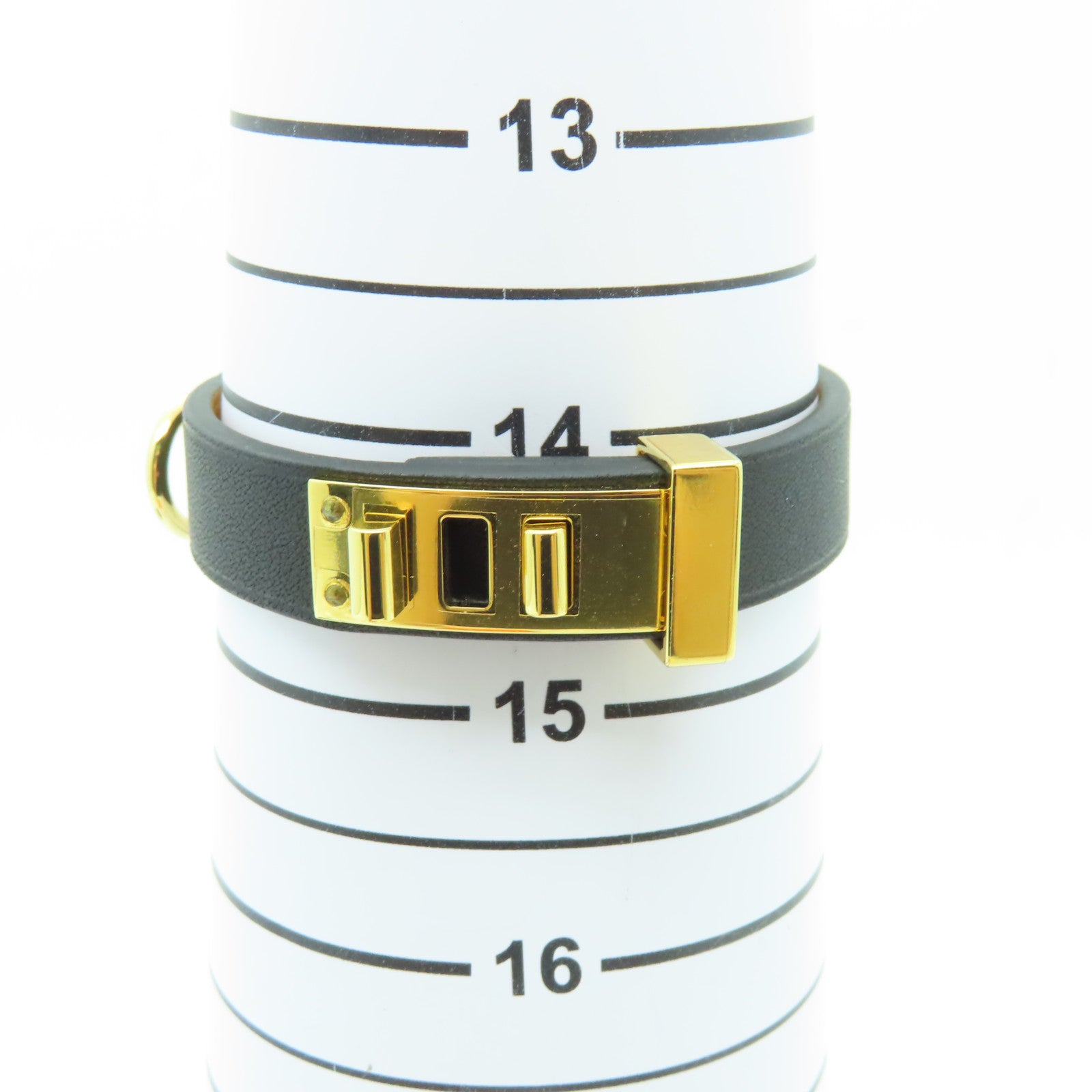 HERMES Swift皮革MINI DOG ANNEAUX金扣手鐲黑色