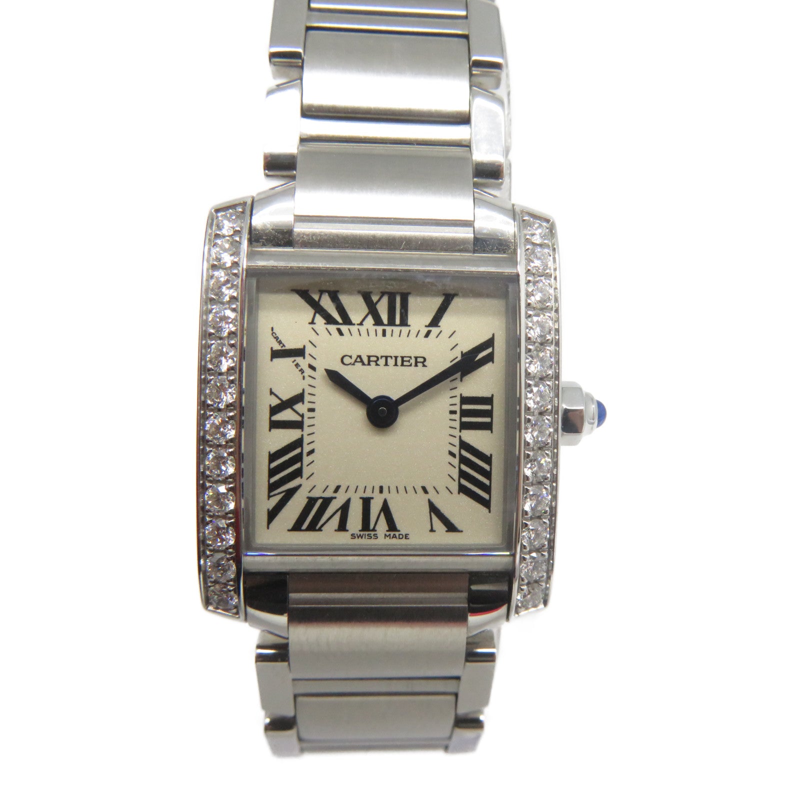 CARTIER Tank Francaise不鏽鋼/鑽石手錶石英機芯米白色