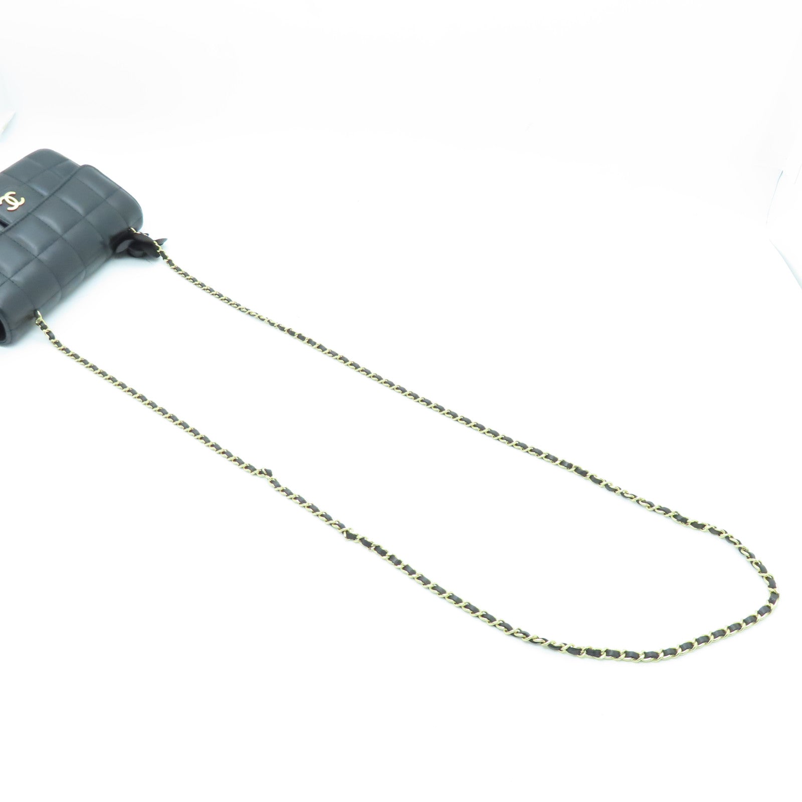 CHANEL 羊皮皮革Chain Shoulder金扣鏈帶肩背袋黑色