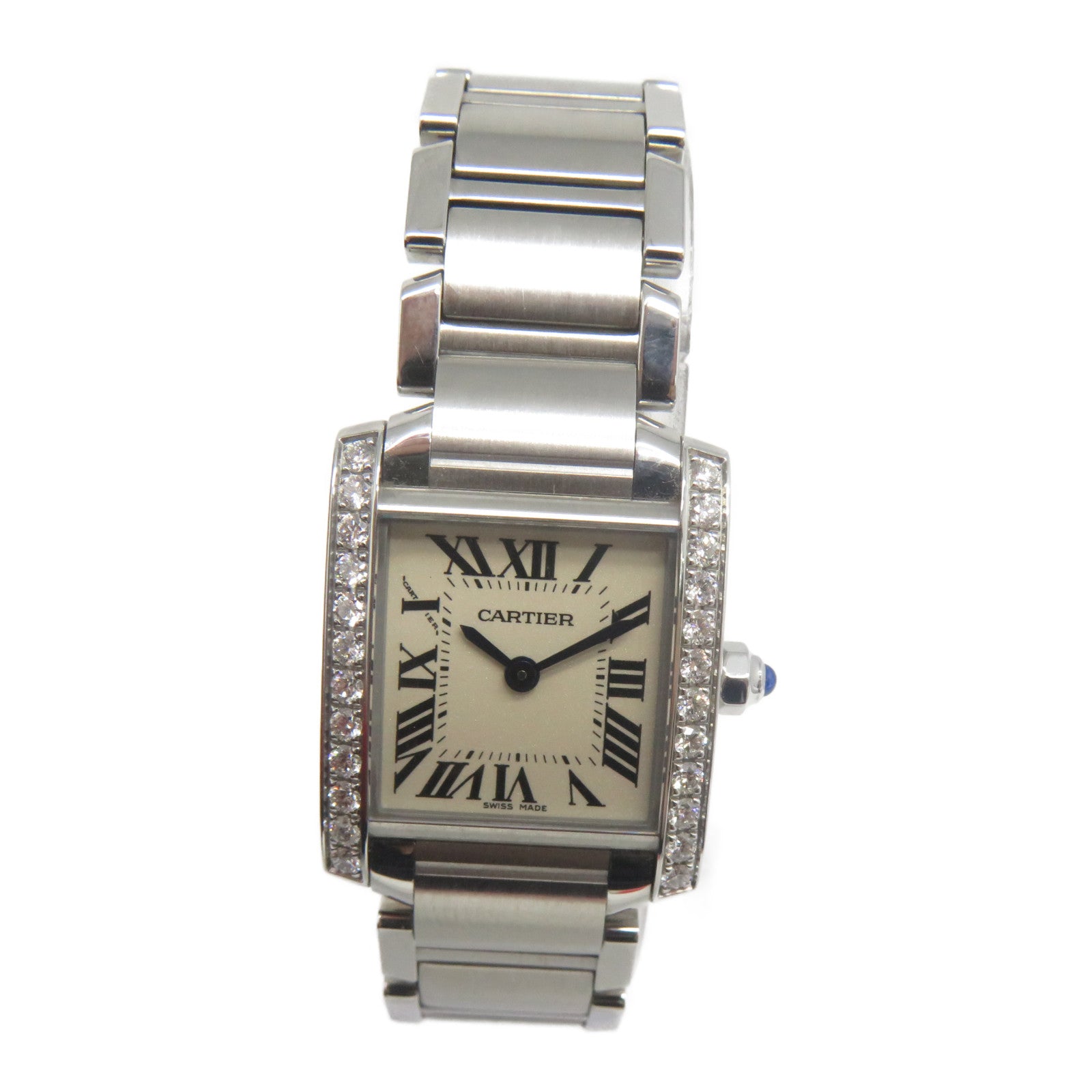 CARTIER Tank Francaise不鏽鋼/鑽石手錶石英機芯米白色