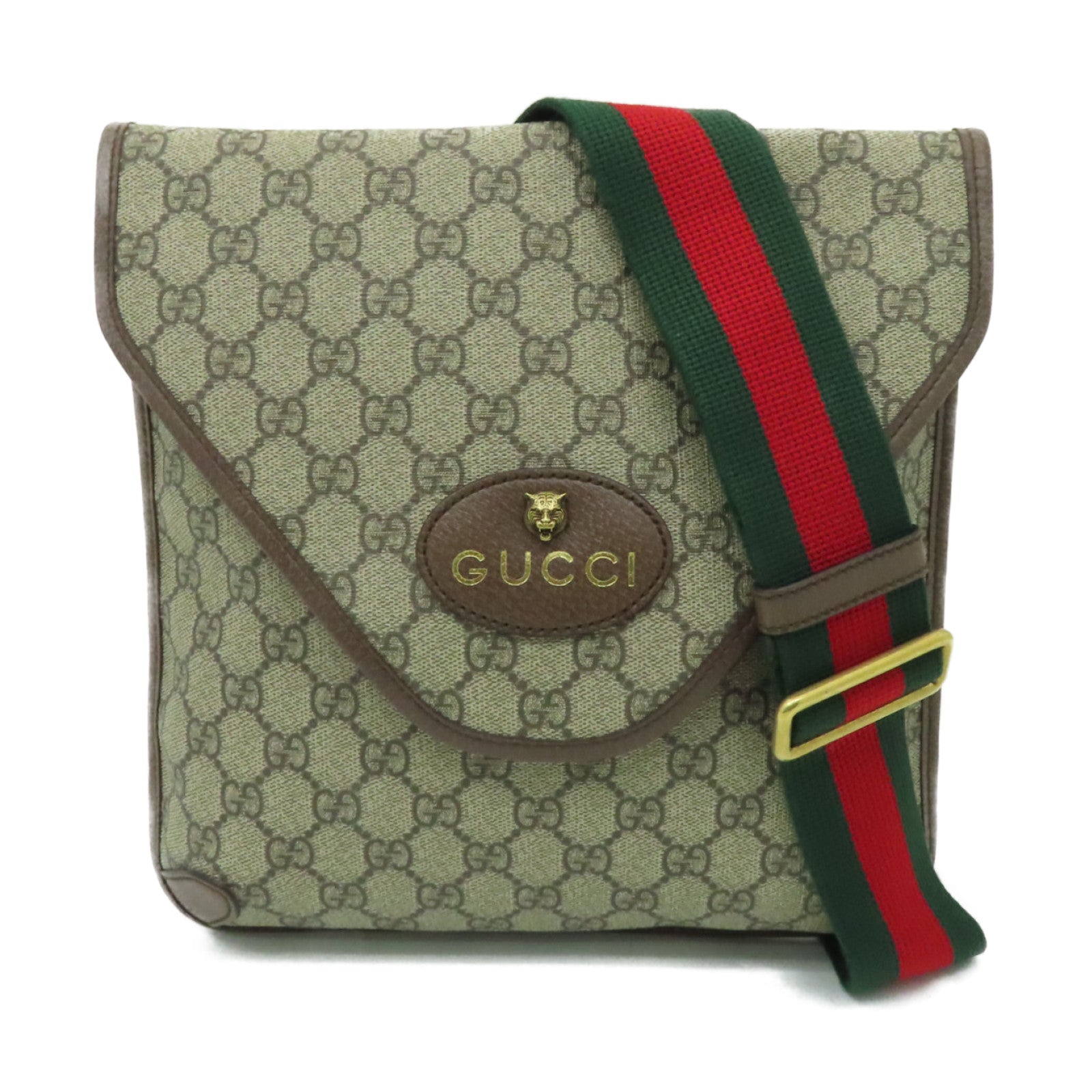 GUCCI 塗層帆布GG  Supreme Medium Messenger金扣肩背袋啡色
