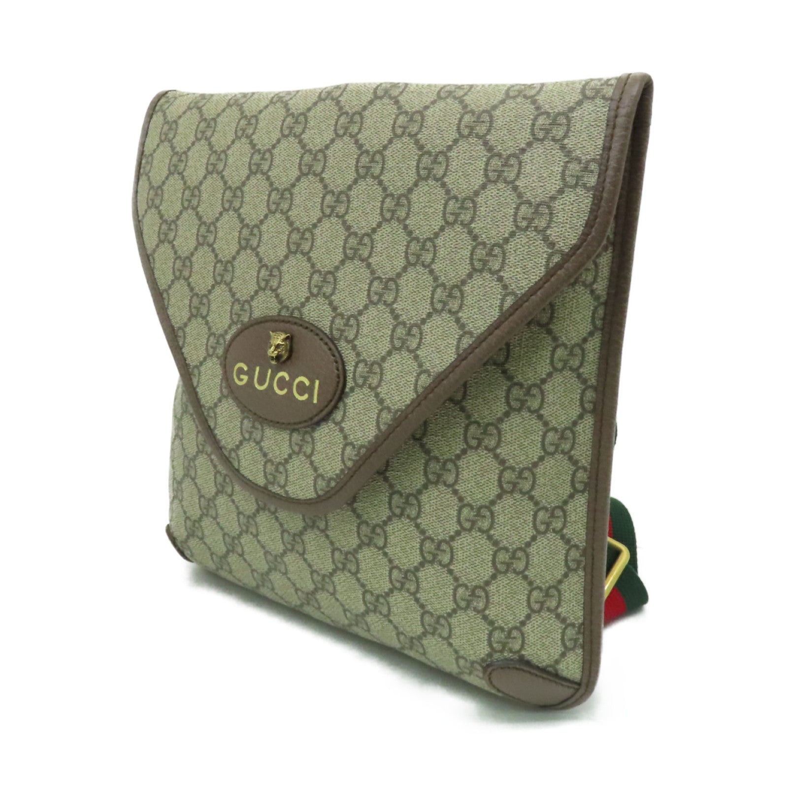 GUCCI 塗層帆布GG  Supreme Medium Messenger金扣肩背袋啡色