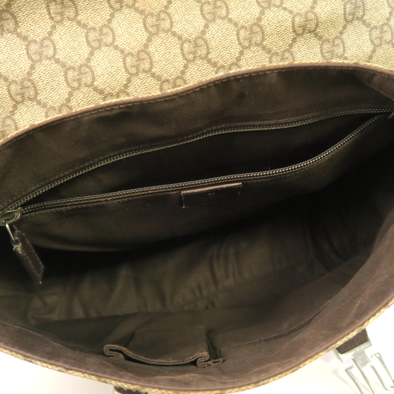 GUCCI 塗層帆布Shoulder Bag銀扣肩背袋啡色