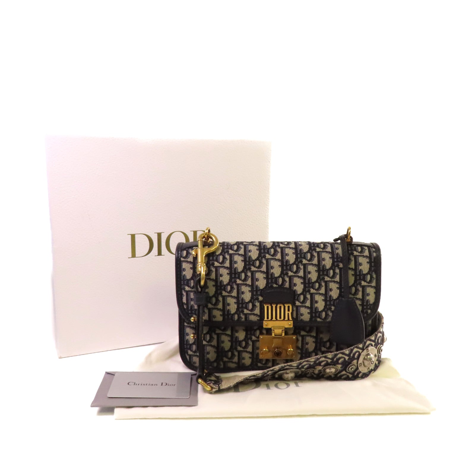 Dior Oblique Jacquard帆布Dioraddict Shoulder Bag金扣肩背袋寶藍色/啡色