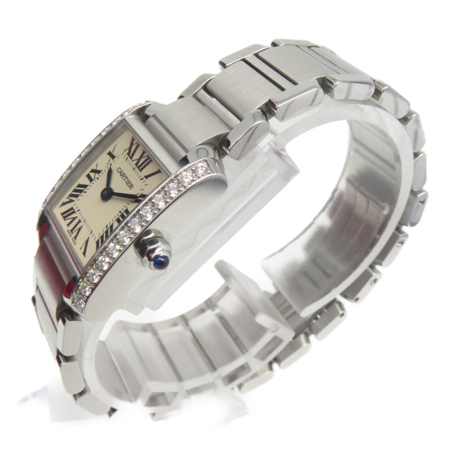 CARTIER Tank Francaise不鏽鋼/鑽石手錶石英機芯米白色