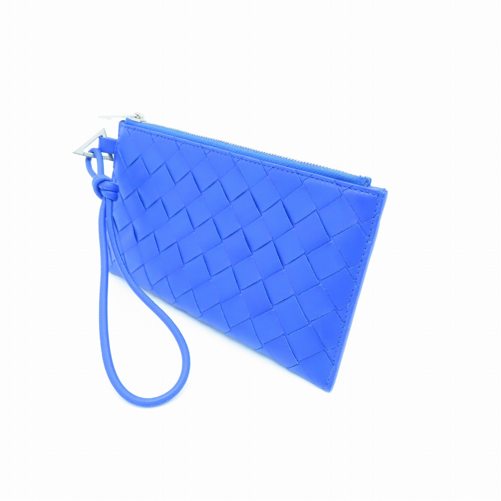 BOTTEGA VENETA Textured Leather Bill Pouch Silver Buckle Clutch Blue