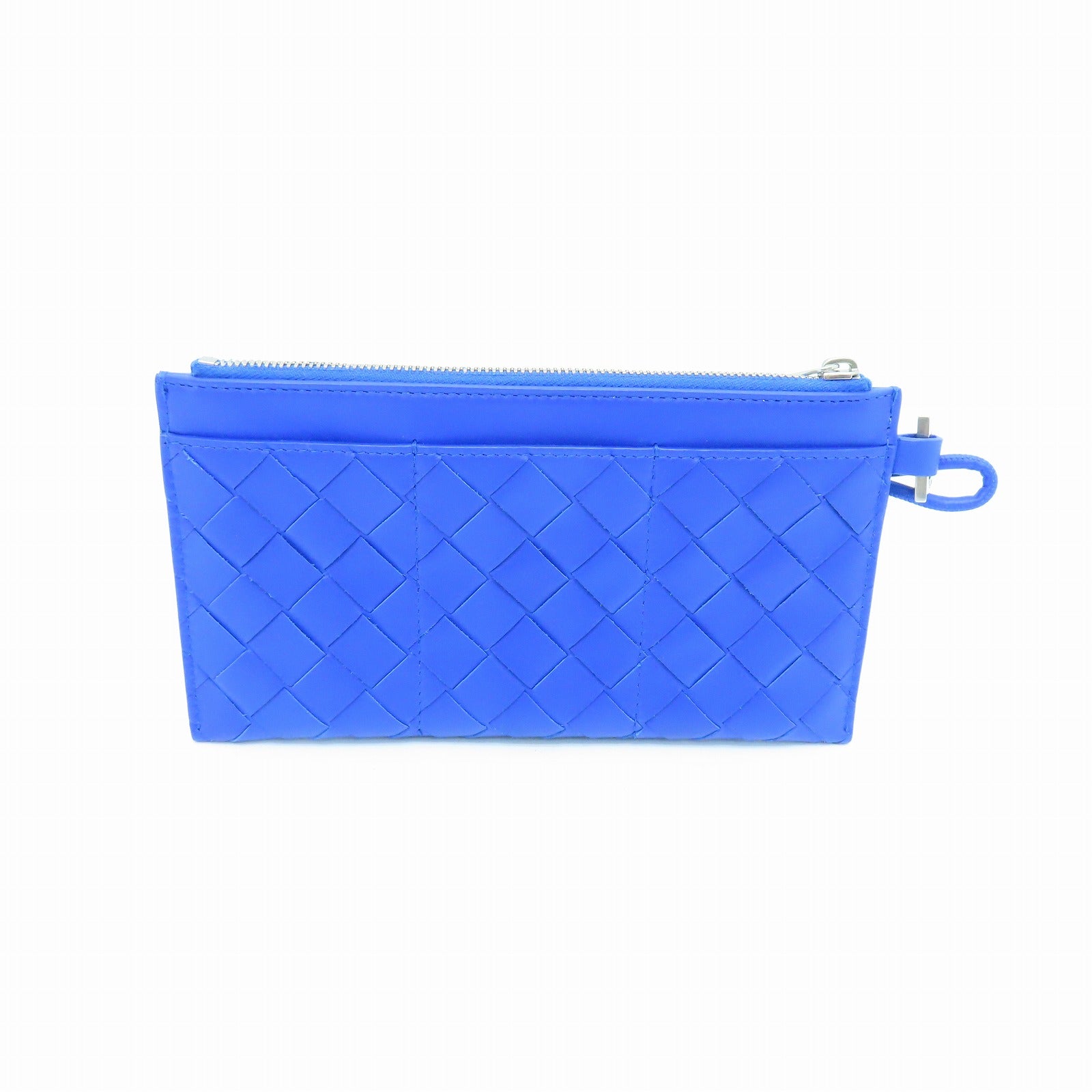BOTTEGA VENETA Textured Leather Bill Pouch Silver Buckle Clutch Blue