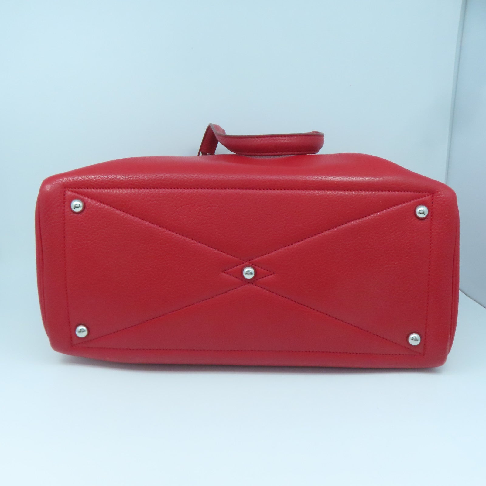 HERMES Clemence Leather Victoria Silver Buckle Bag Red