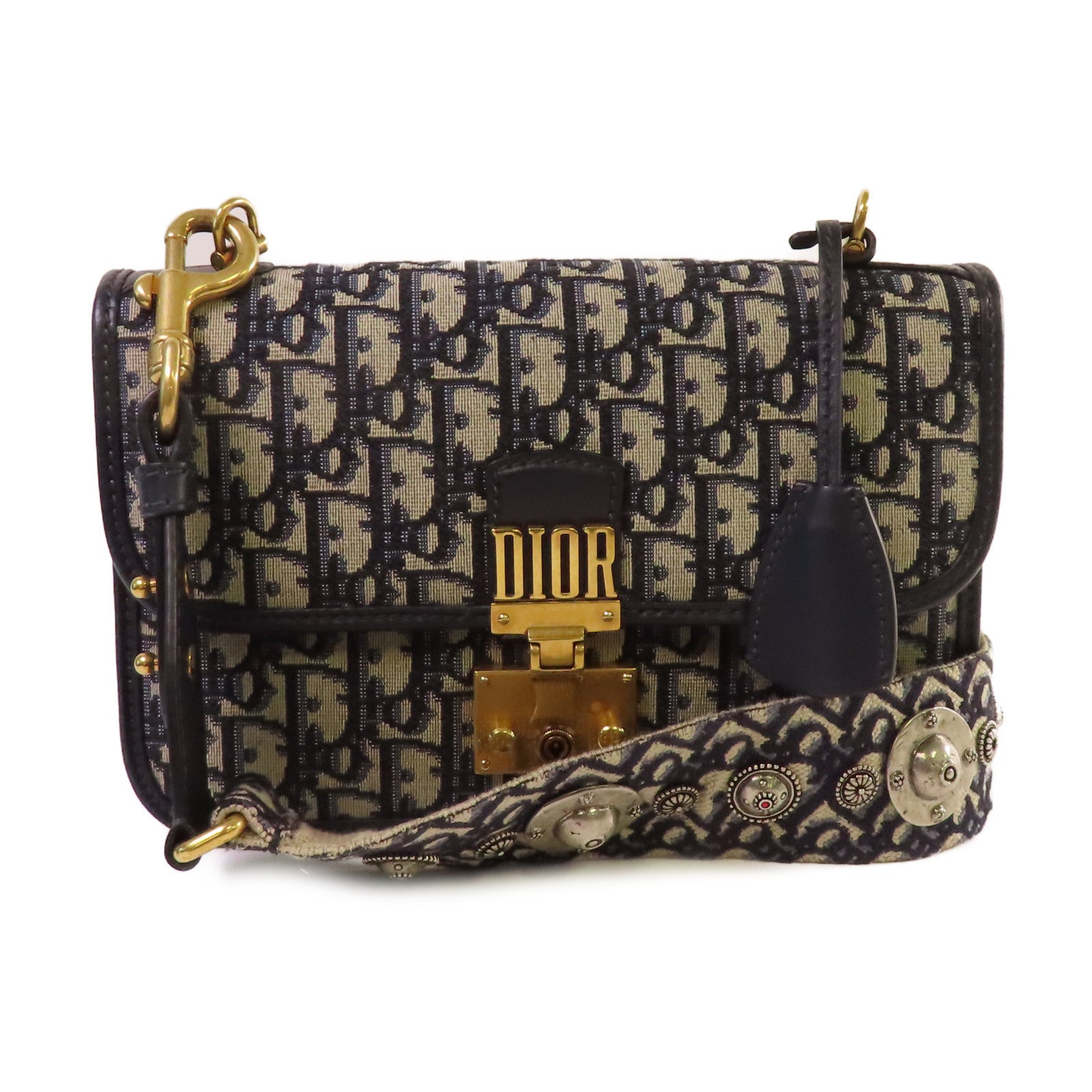 Dior Oblique Jacquard帆布Dioraddict Shoulder Bag金扣肩背袋寶藍色/啡色