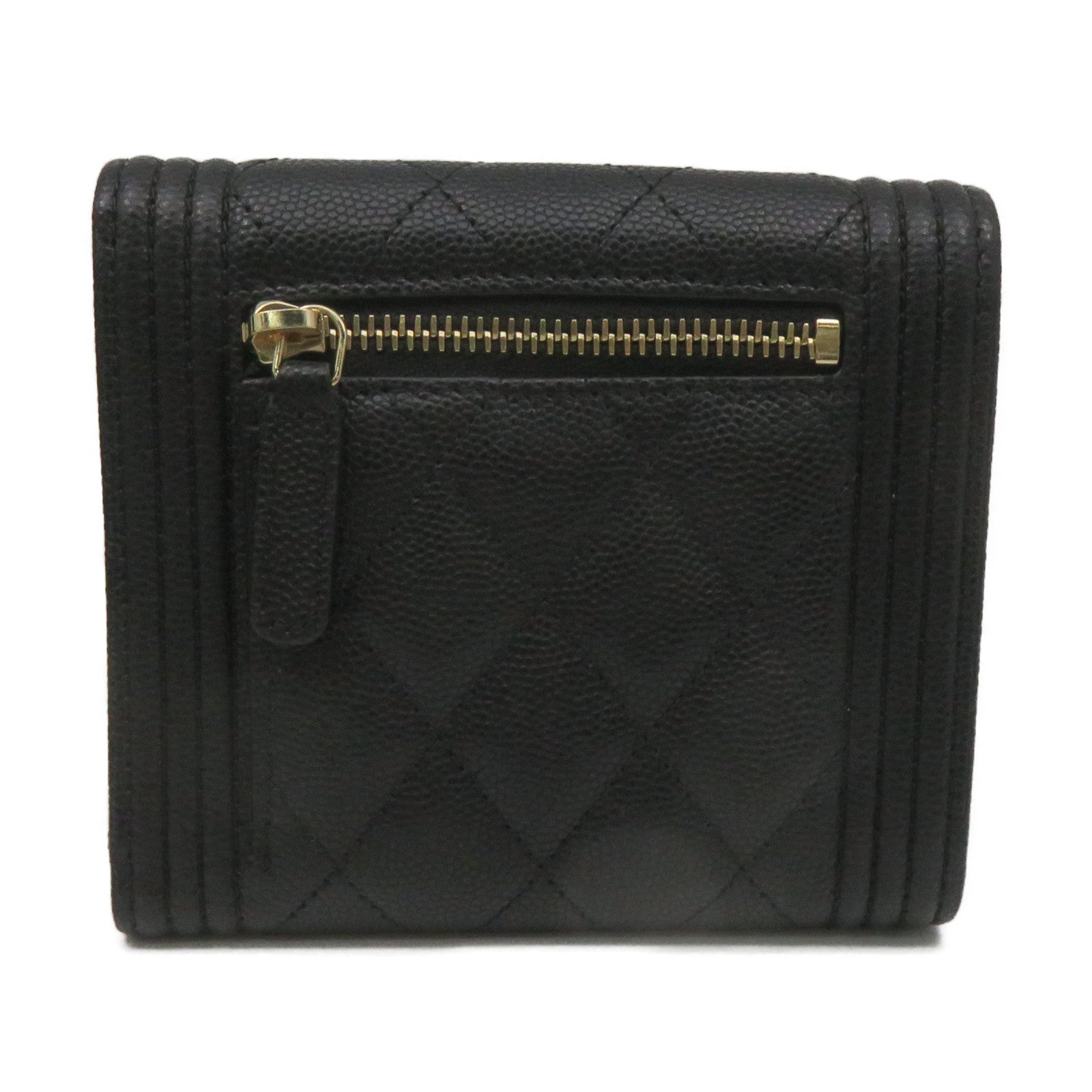 CHANEL Rhombus Caviar Leather Short Wallet Gold Buckle Short Wallet Black