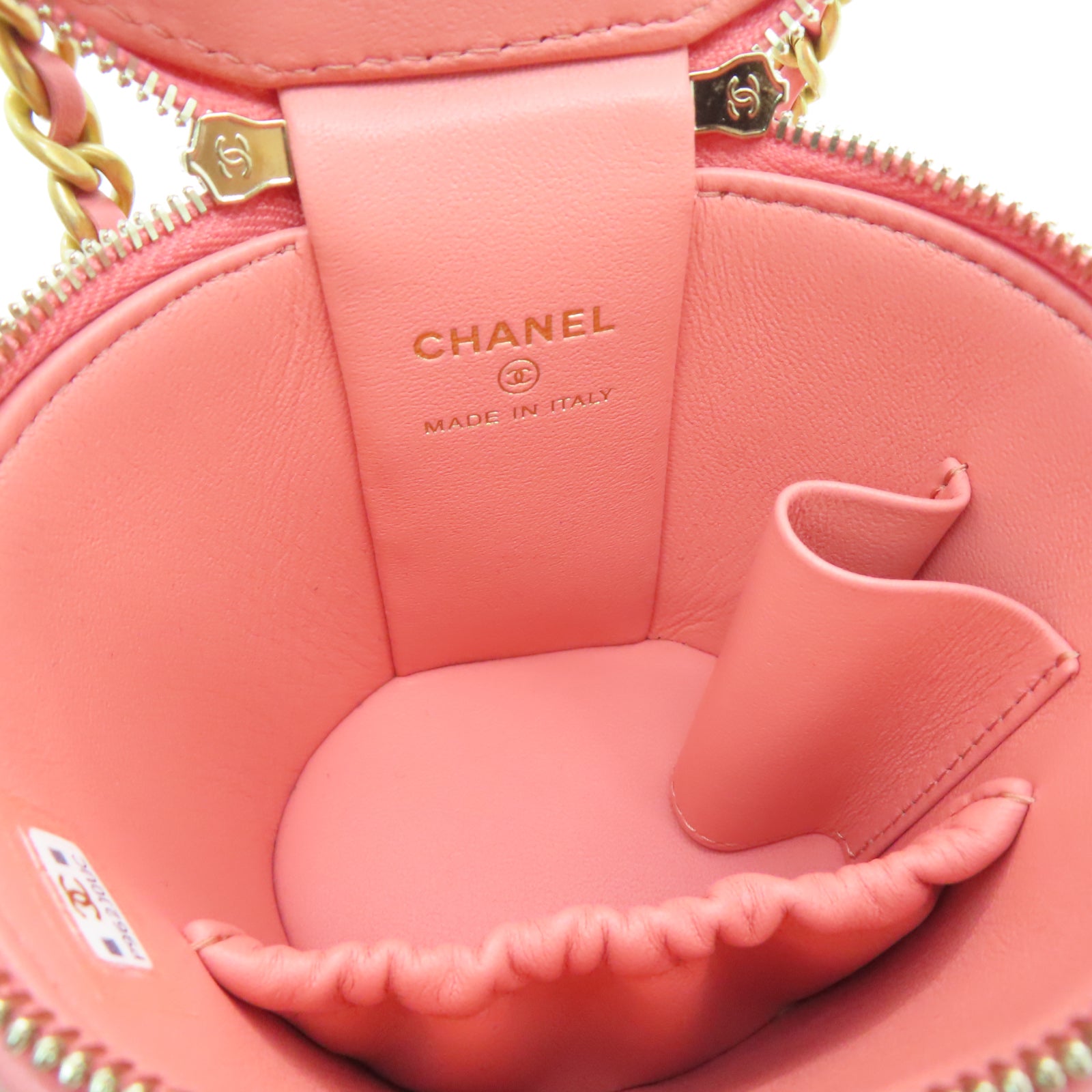 CHANEL 菱格羊皮皮革Small Vanity Case金扣链带手挽肩背两用袋粉红色