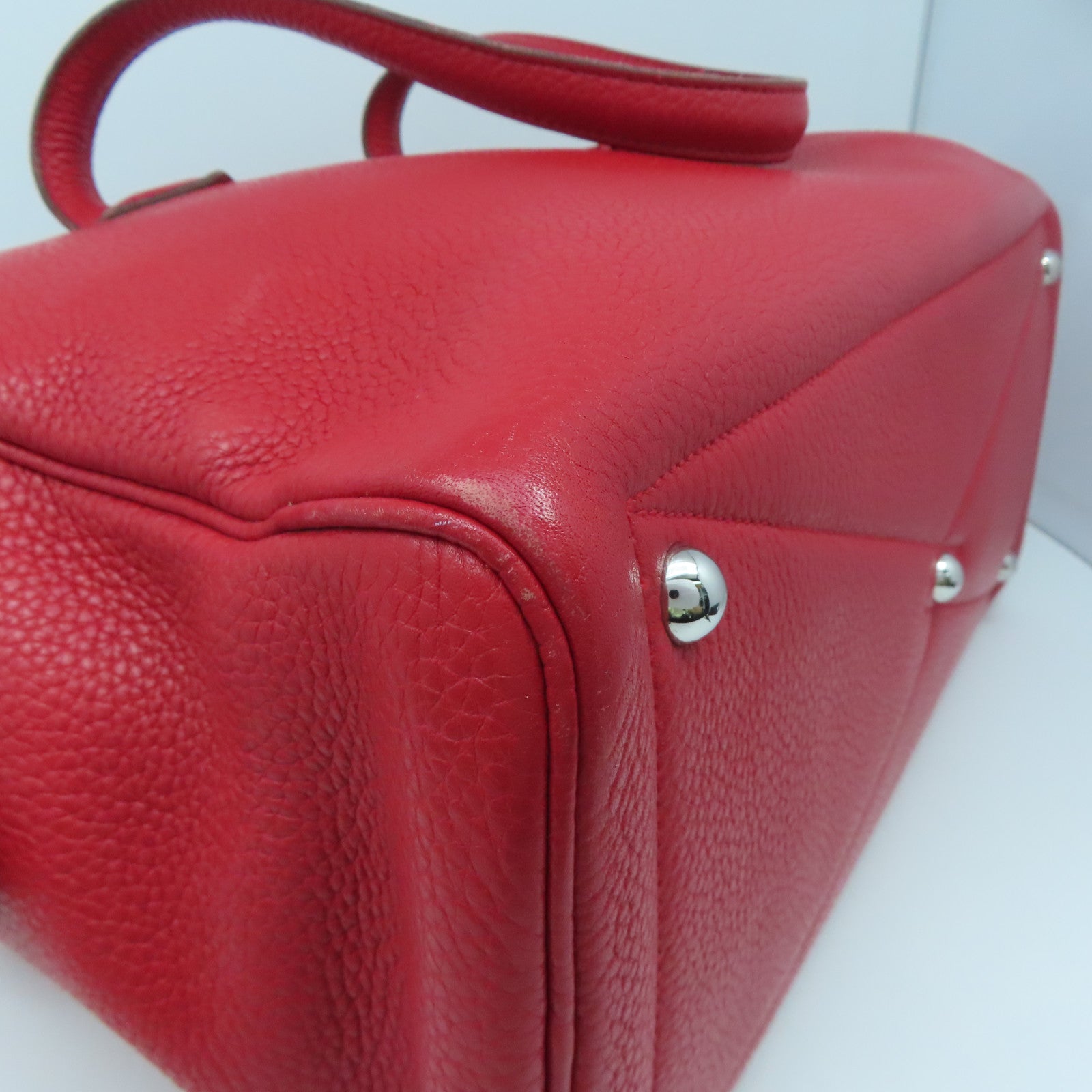 HERMES Clemence Leather Victoria Silver Buckle Bag Red