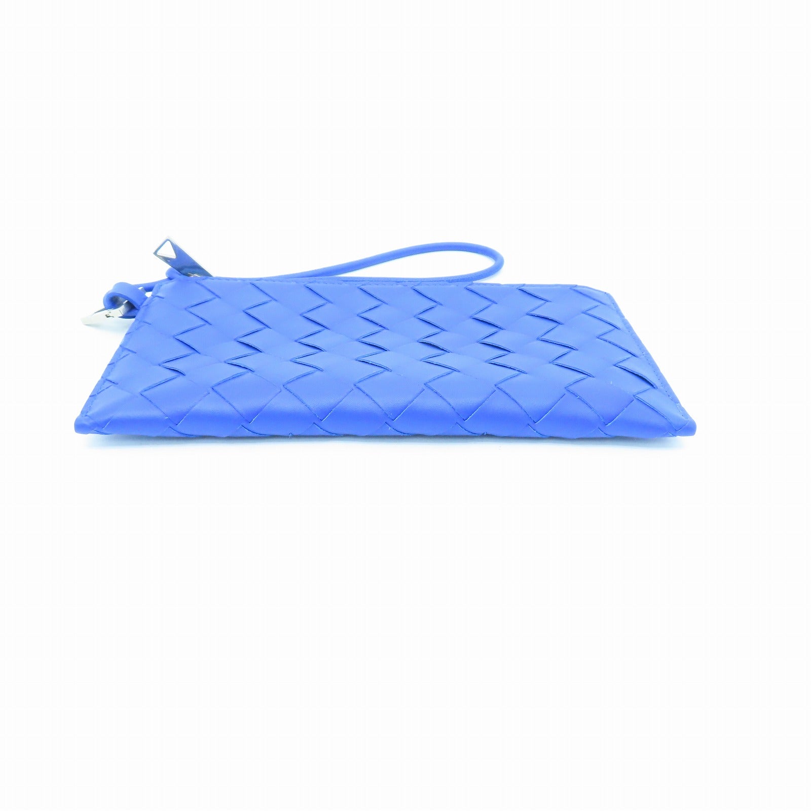 BOTTEGA VENETA Textured Leather Bill Pouch Silver Buckle Clutch Blue