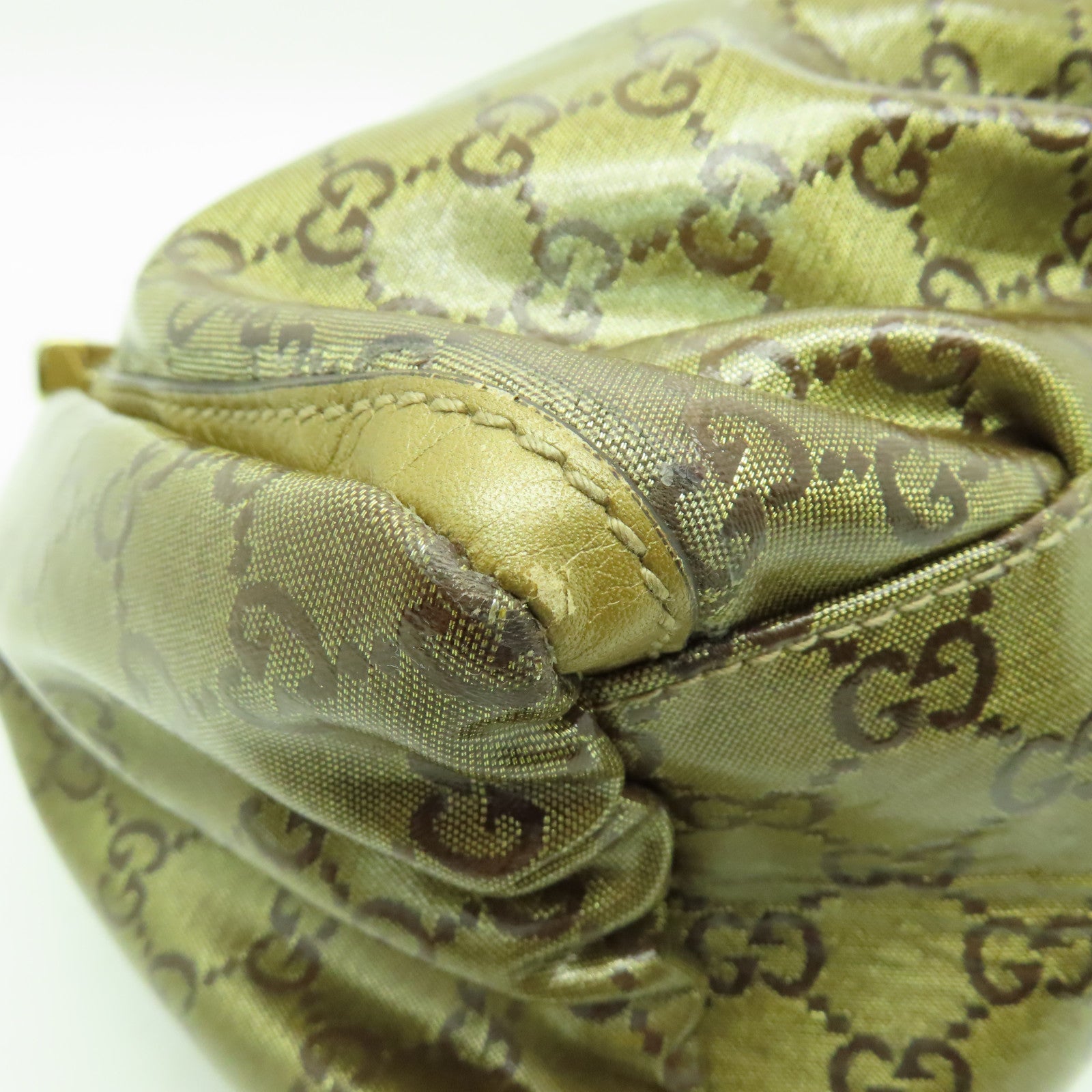 GUCCI 塗層帆布Shoulder Bag金扣肩背袋金色