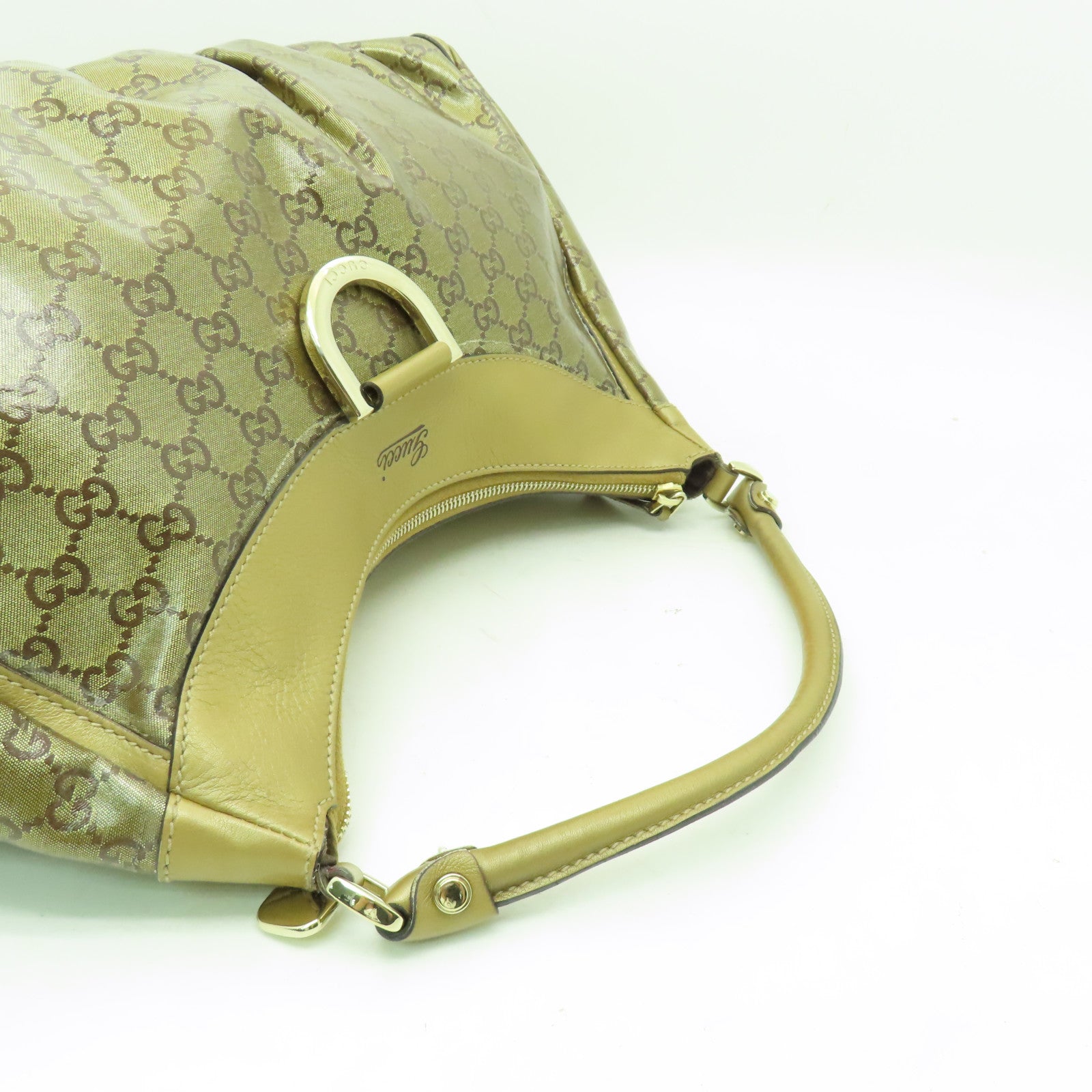 GUCCI 塗層帆布Shoulder Bag金扣肩背袋金色