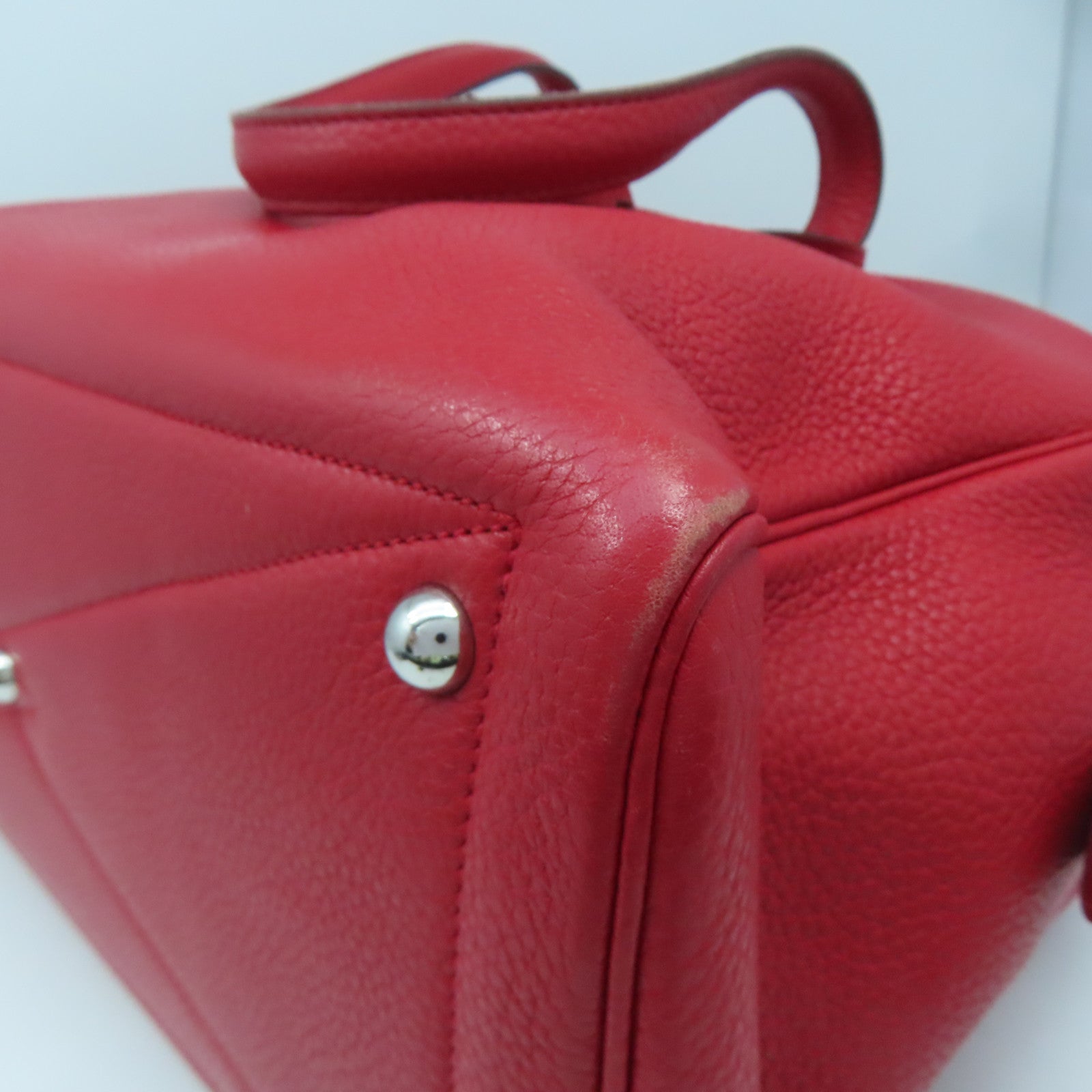 HERMES Clemence Leather Victoria Silver Buckle Bag Red