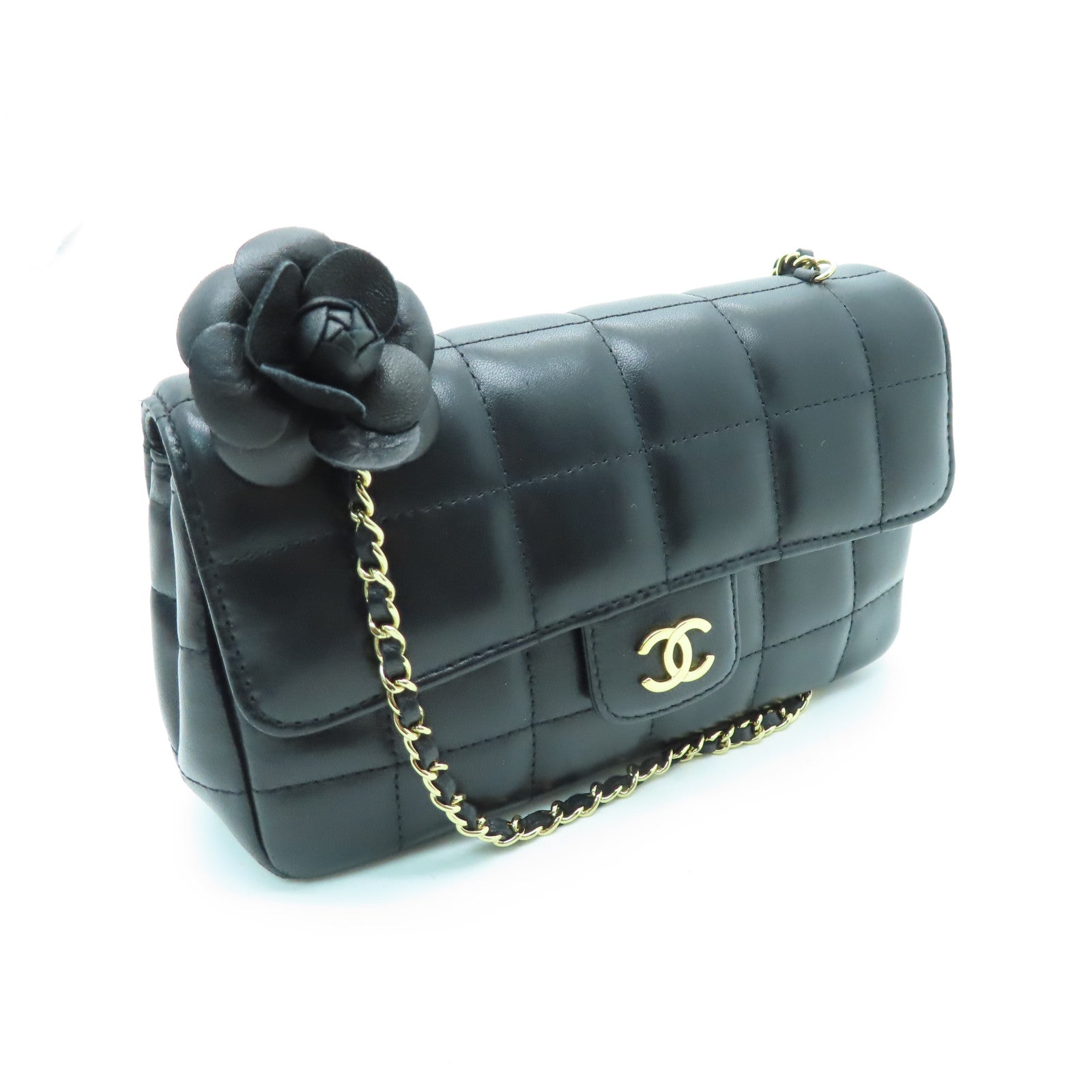 CHANEL 羊皮皮革Chain Shoulder金扣鏈帶肩背袋黑色