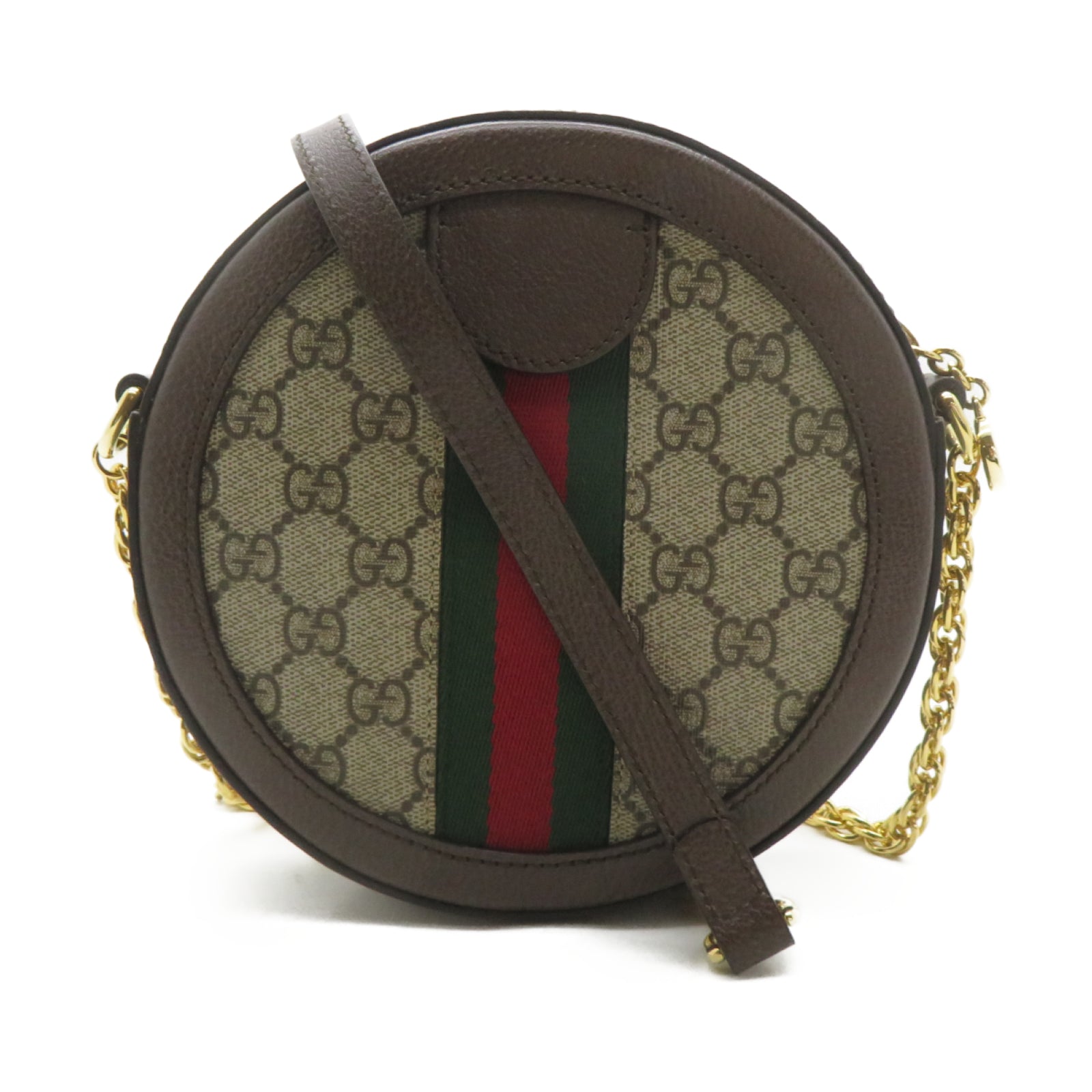 GUCCI 塗層帆布Ophidia GG金扣鏈帶肩背袋啡色