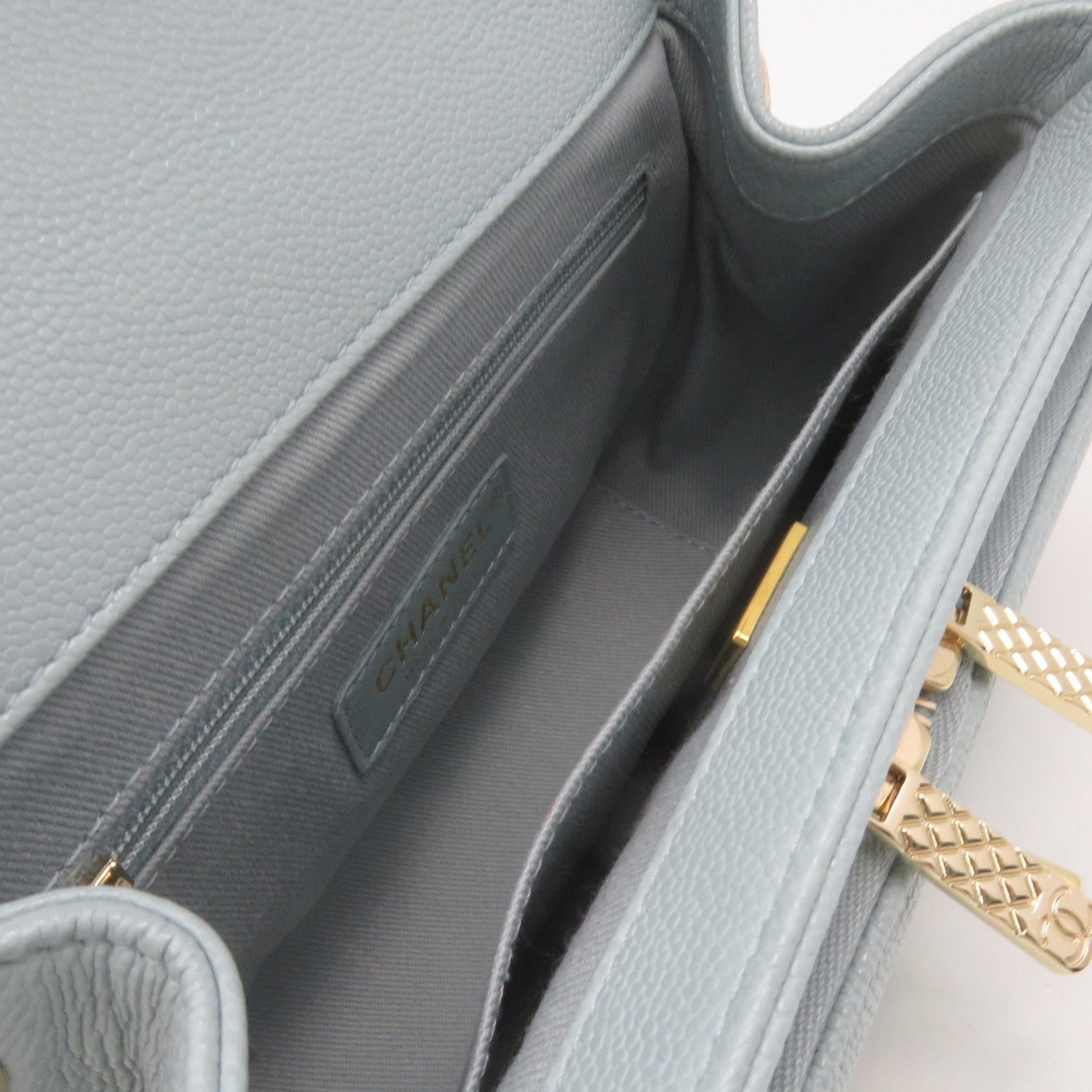 CHANEL 菱格Caviar皮革2Way Chain Shoulder Bag金扣链带肩背袋湖绿色