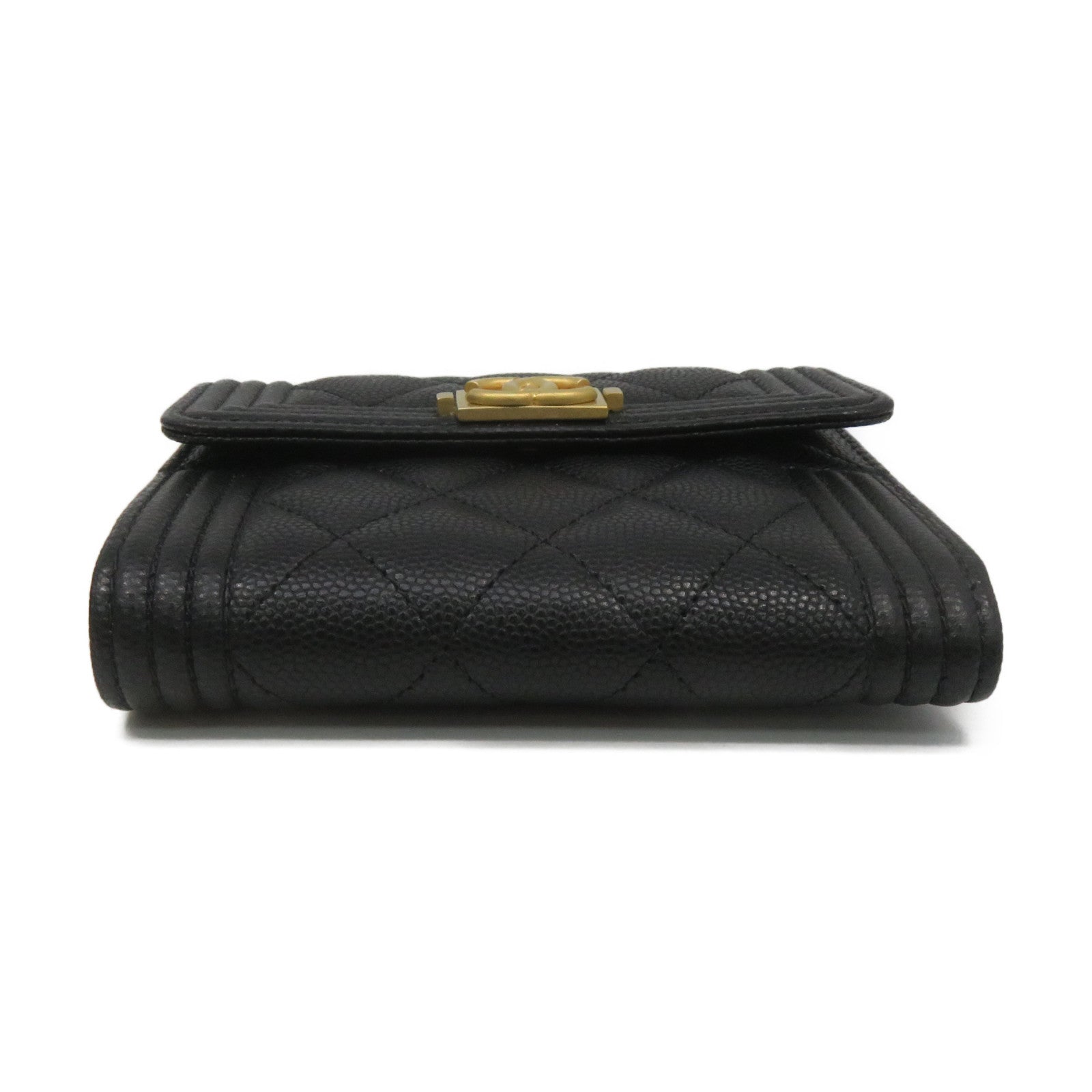 CHANEL Rhombus Caviar Leather Short Wallet Gold Buckle Short Wallet Black