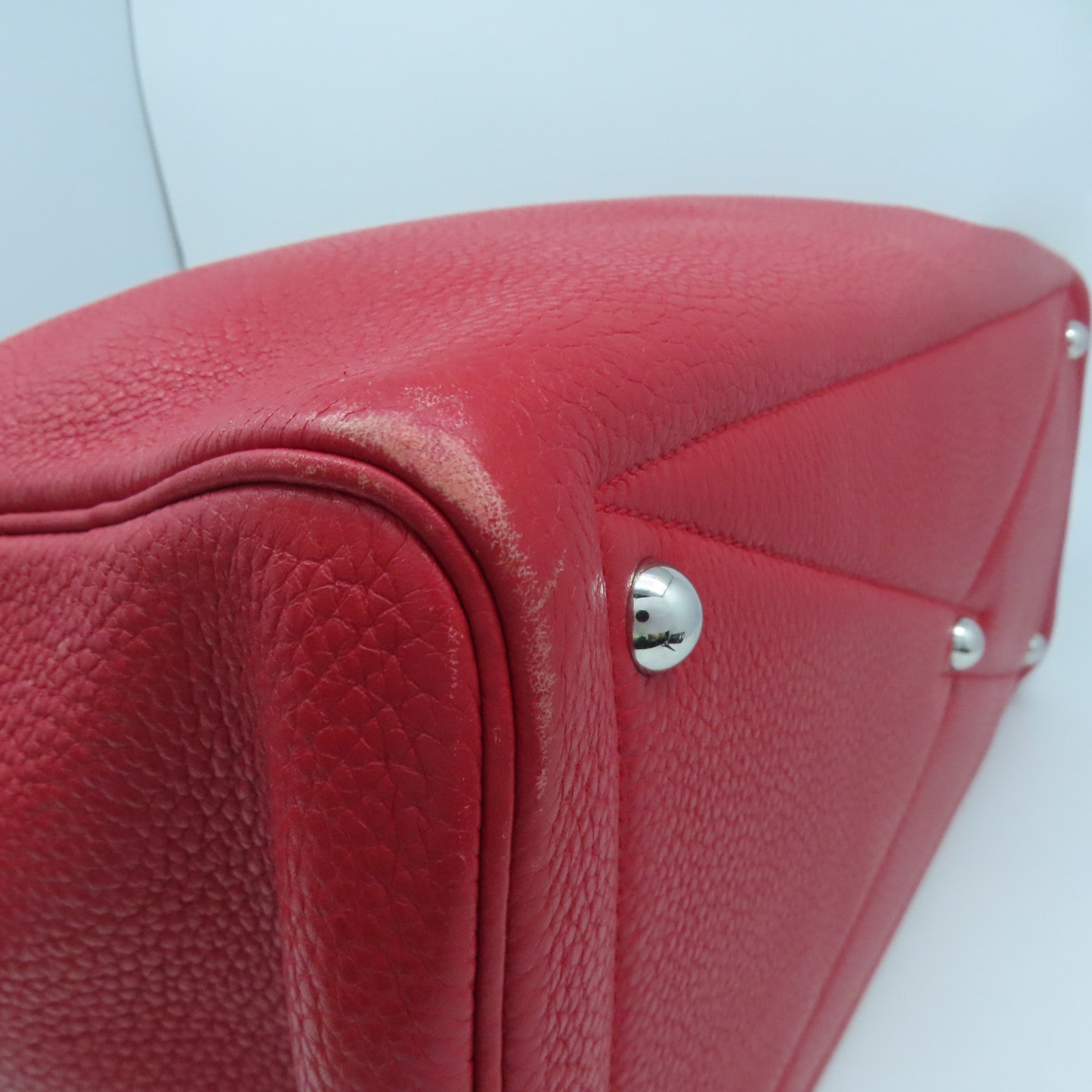 HERMES Clemence Leather Victoria Silver Buckle Bag Red