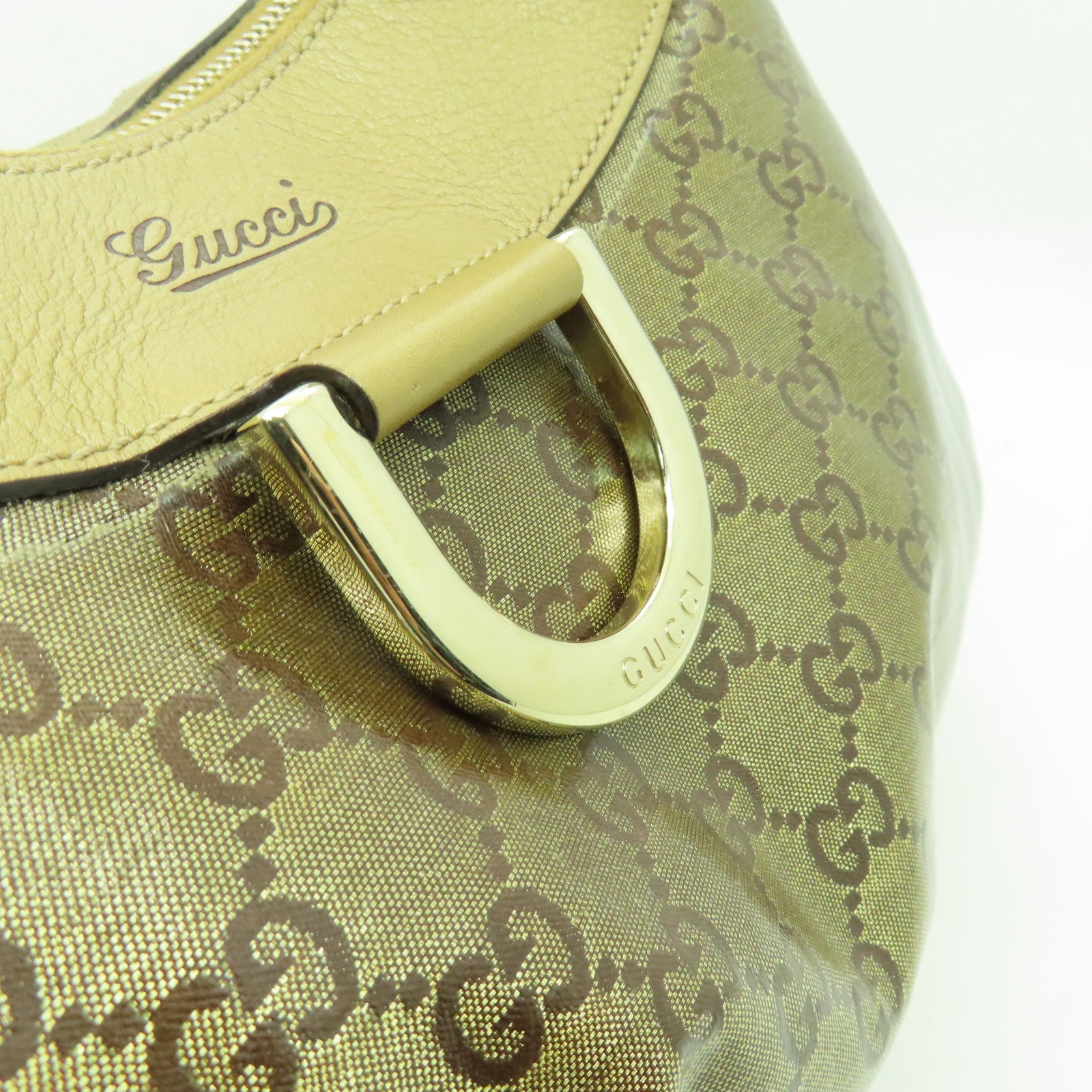 GUCCI 塗層帆布Shoulder Bag金扣肩背袋金色